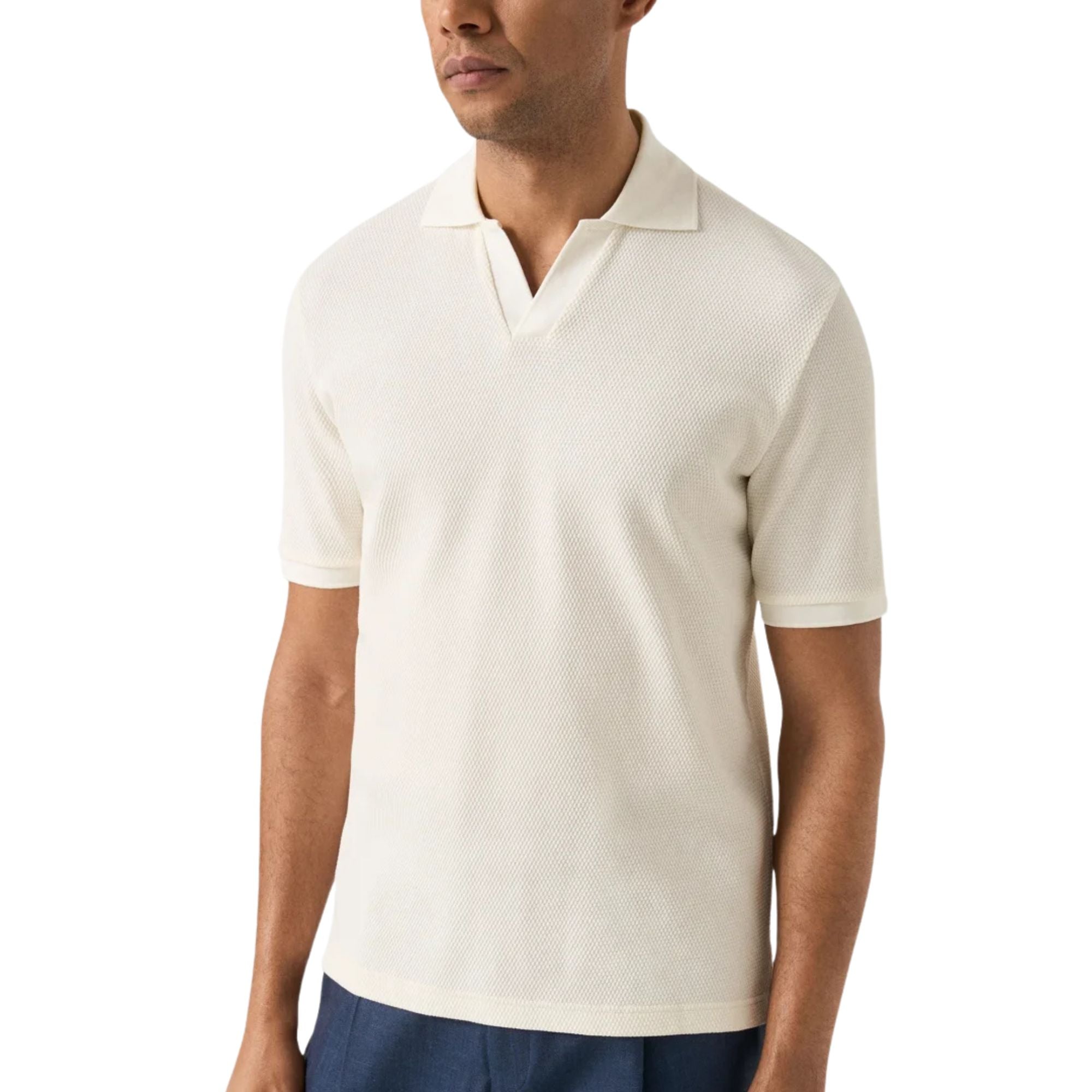 Eton - Off White Interlock Cotton Open Collar Knit Polo Shirt S/S POLOS Eton