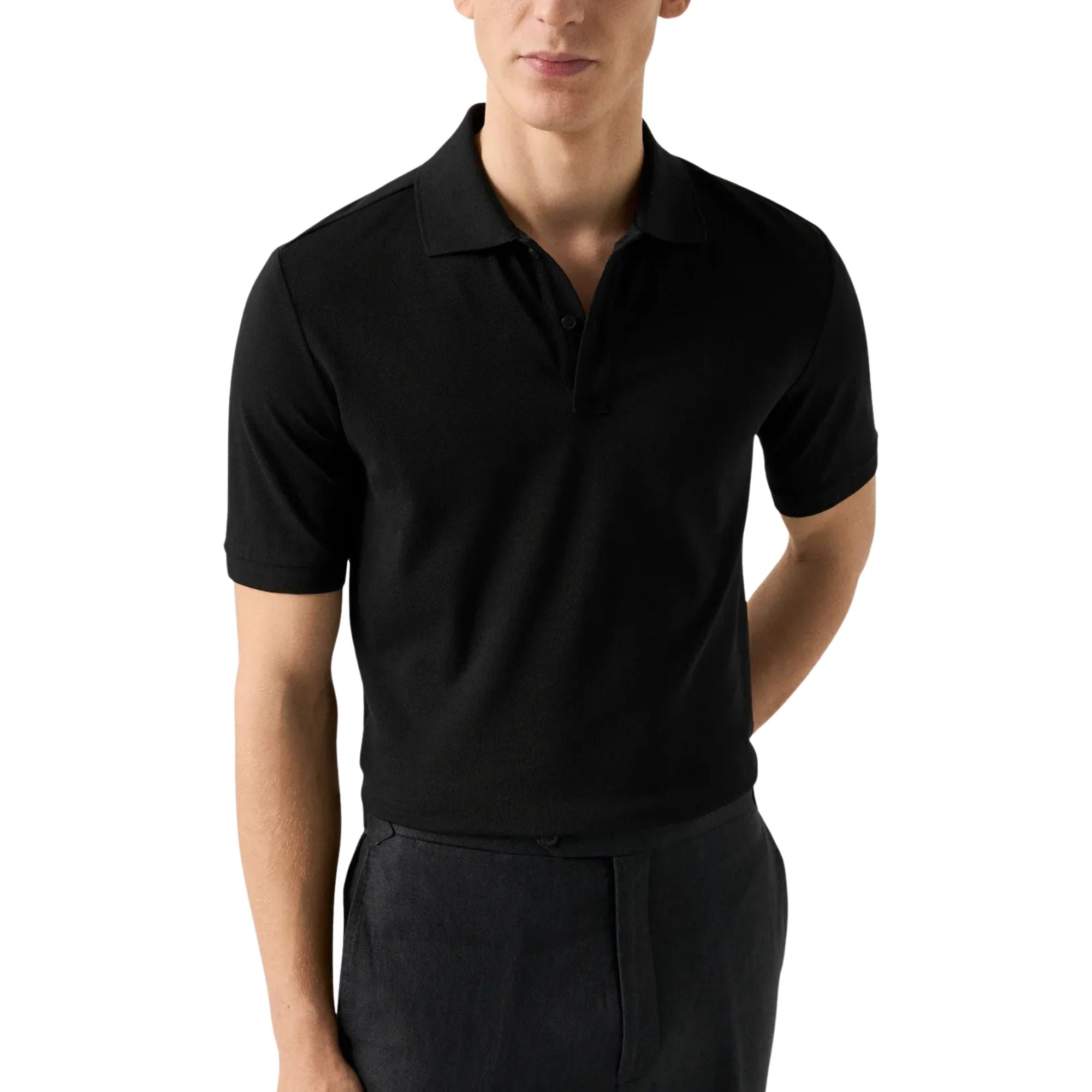 Eton - Black Piqué Polo Shirt S/S POLOS Eton