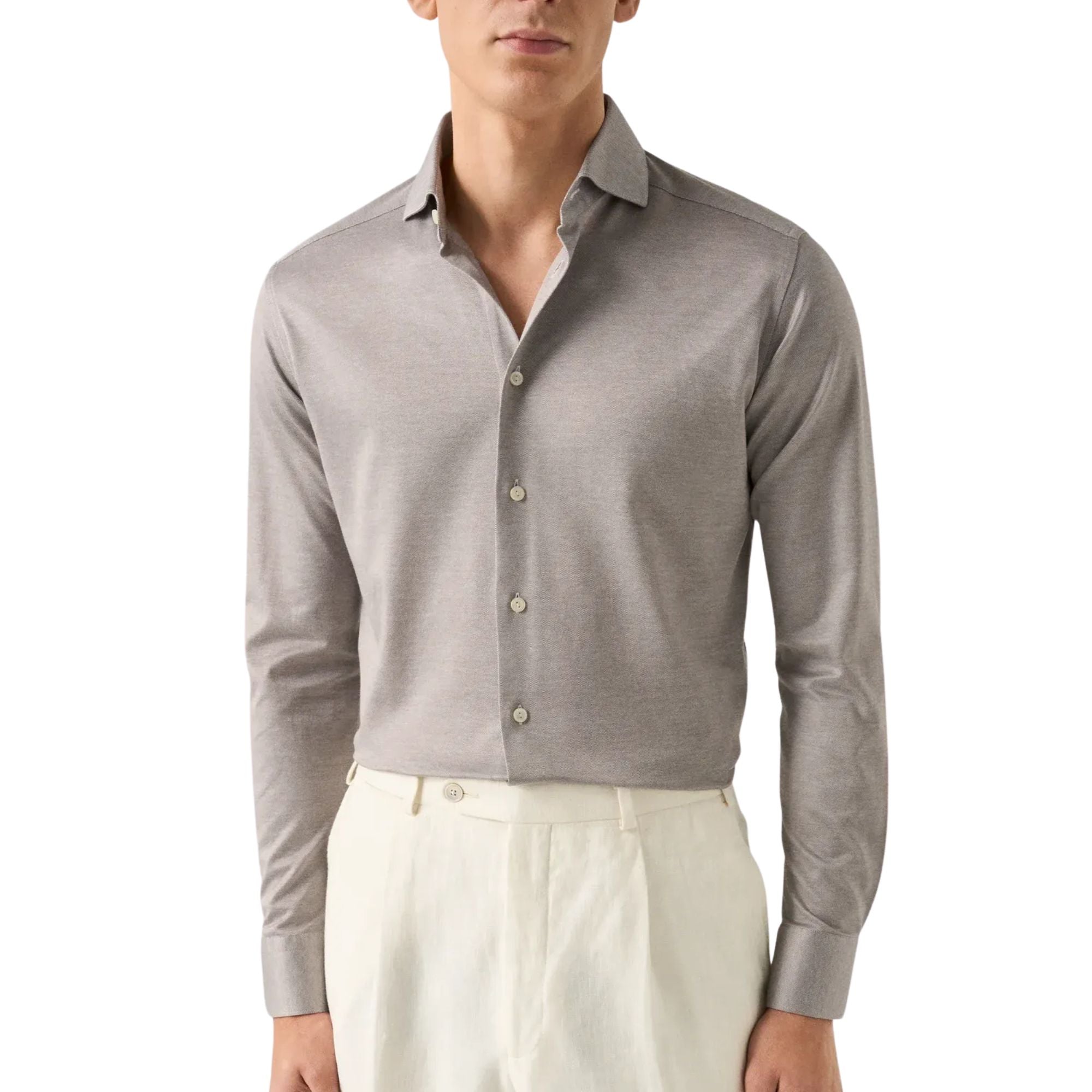 Eton - Brown Filo di Scozia Jersey Slim Fit Shirt L/S SHIRTS Eton