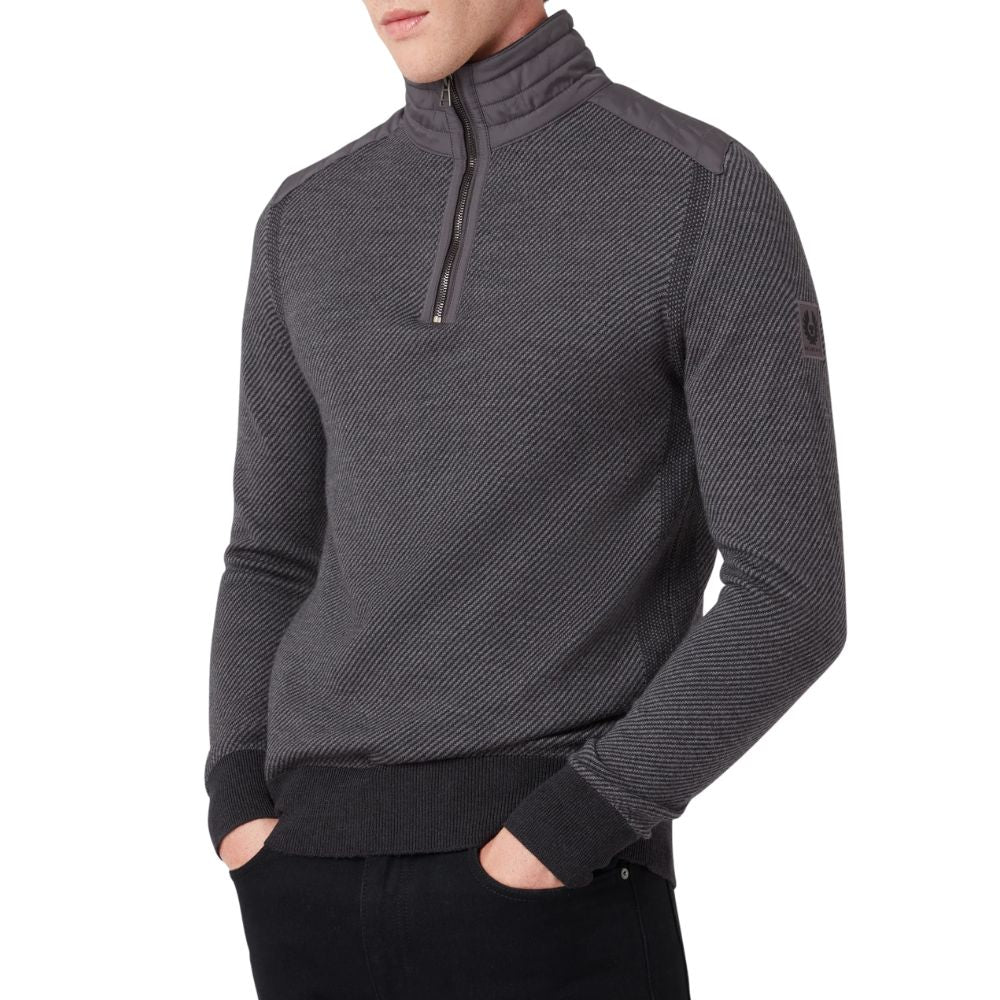 Belstaff - Charcoal Kilmington Merino Wool Quarter Zip Sweater KNITWEAR Belstaff