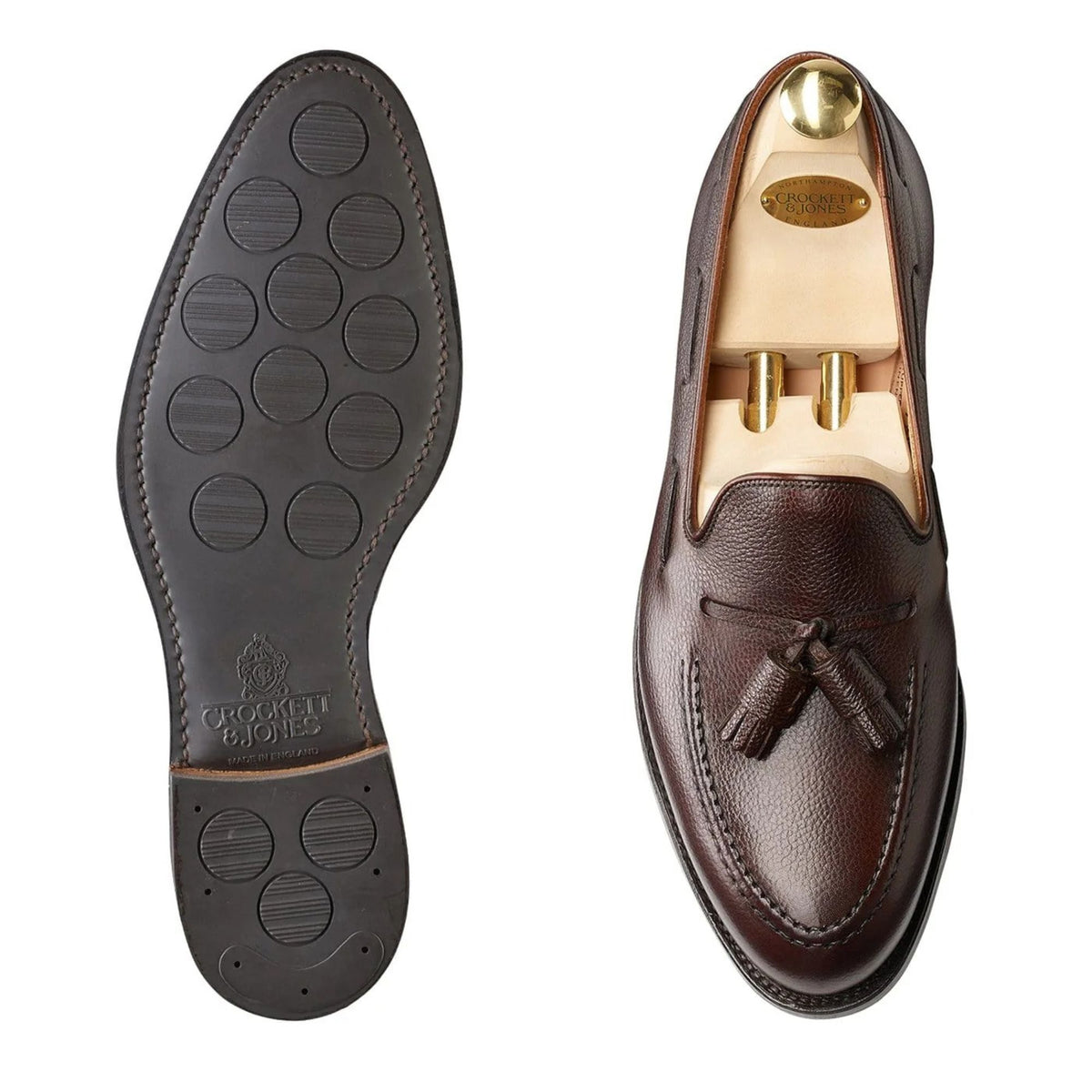 Crockett &amp; Jones - Cavendish Dark Brown Pebble Grain Tassel Loafer SHOES Crockett &amp; Jones