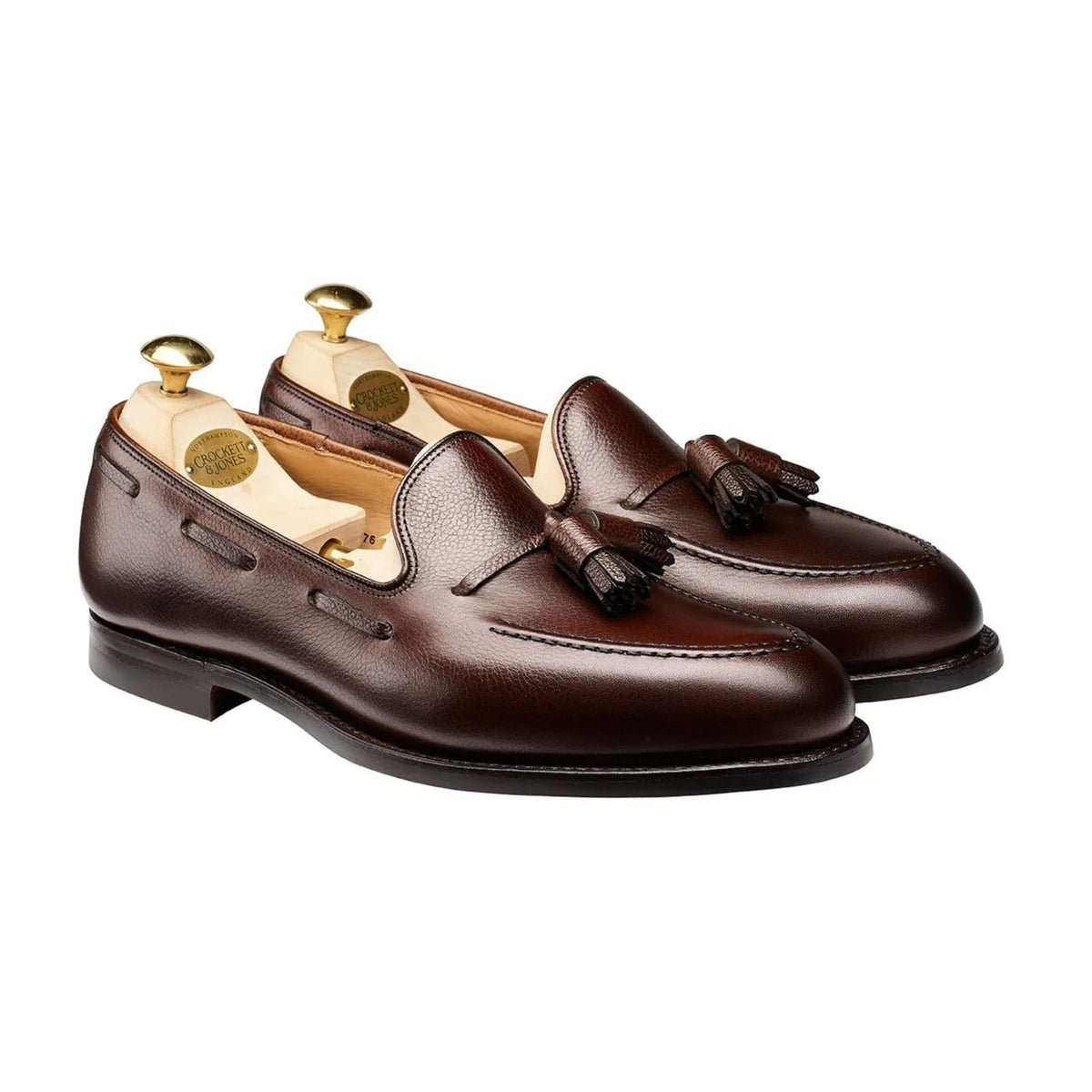 Crockett &amp; Jones - Cavendish Dark Brown Pebble Grain Tassel Loafer SHOES Crockett &amp; Jones