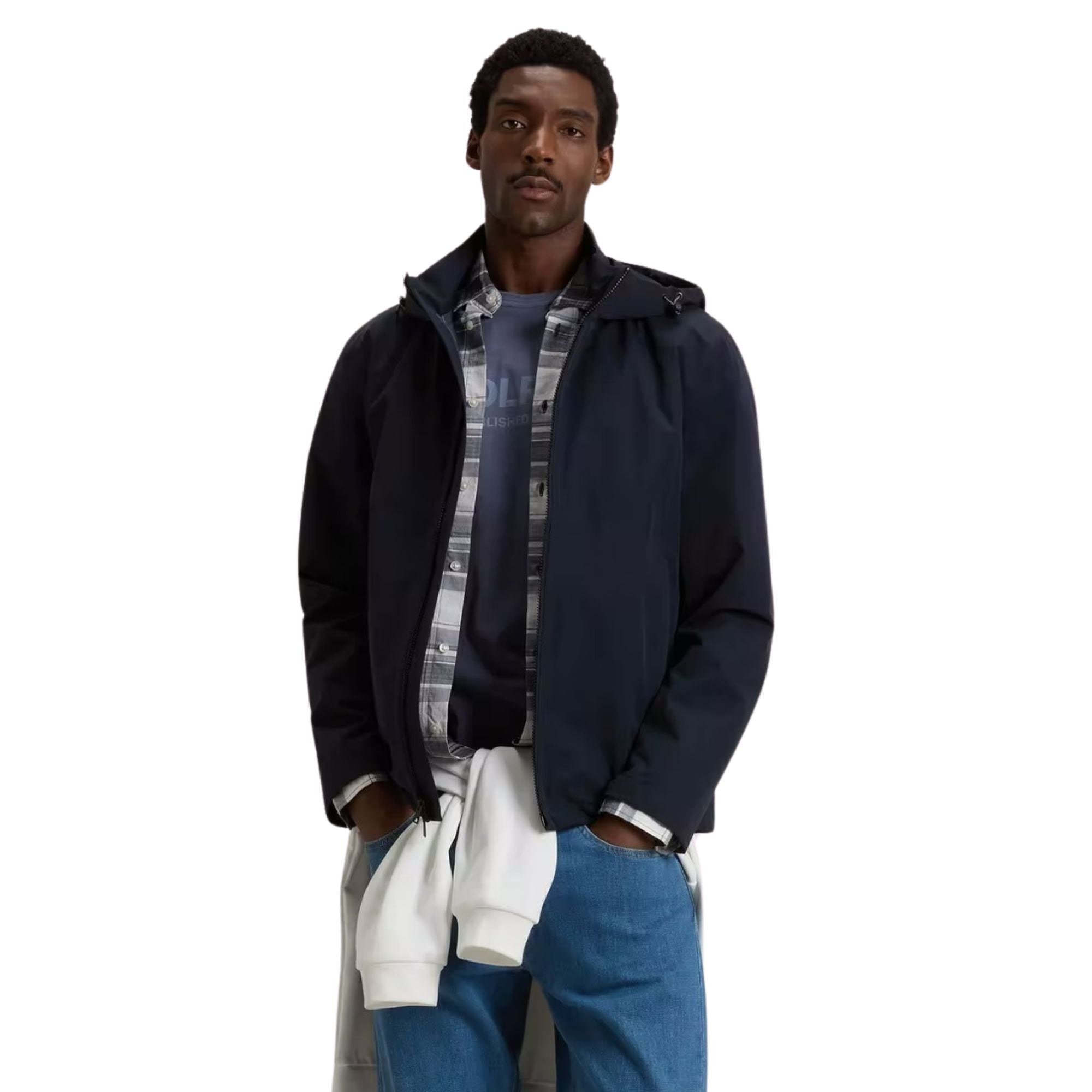 Woolrich - Navy Pacific Jacket in Two-Layered Fabric BLOUSONS WOOLRICH