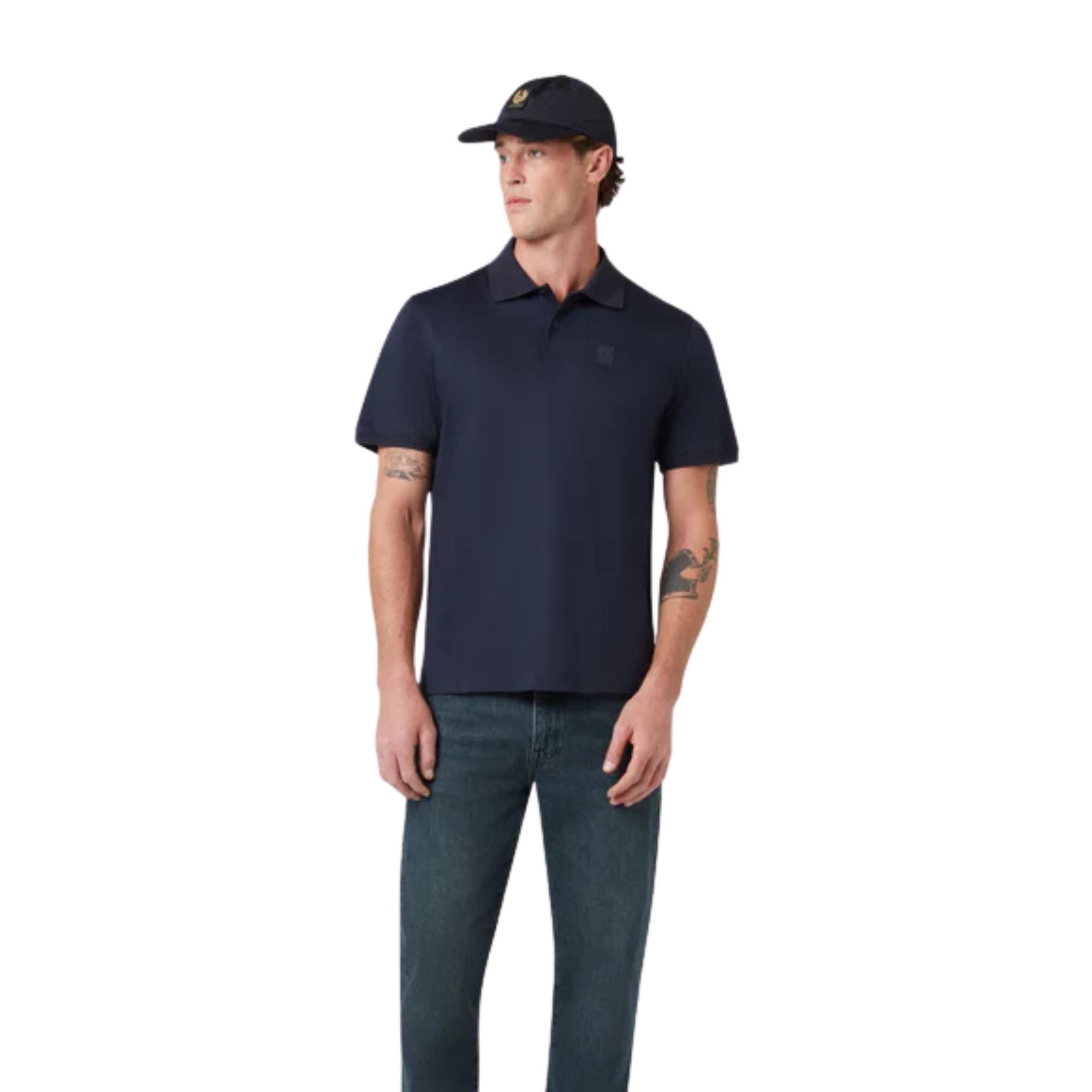 Belstaff - Dark Ink Navy Mercerised Cotton Steel Polo S/S POLOS Belstaff