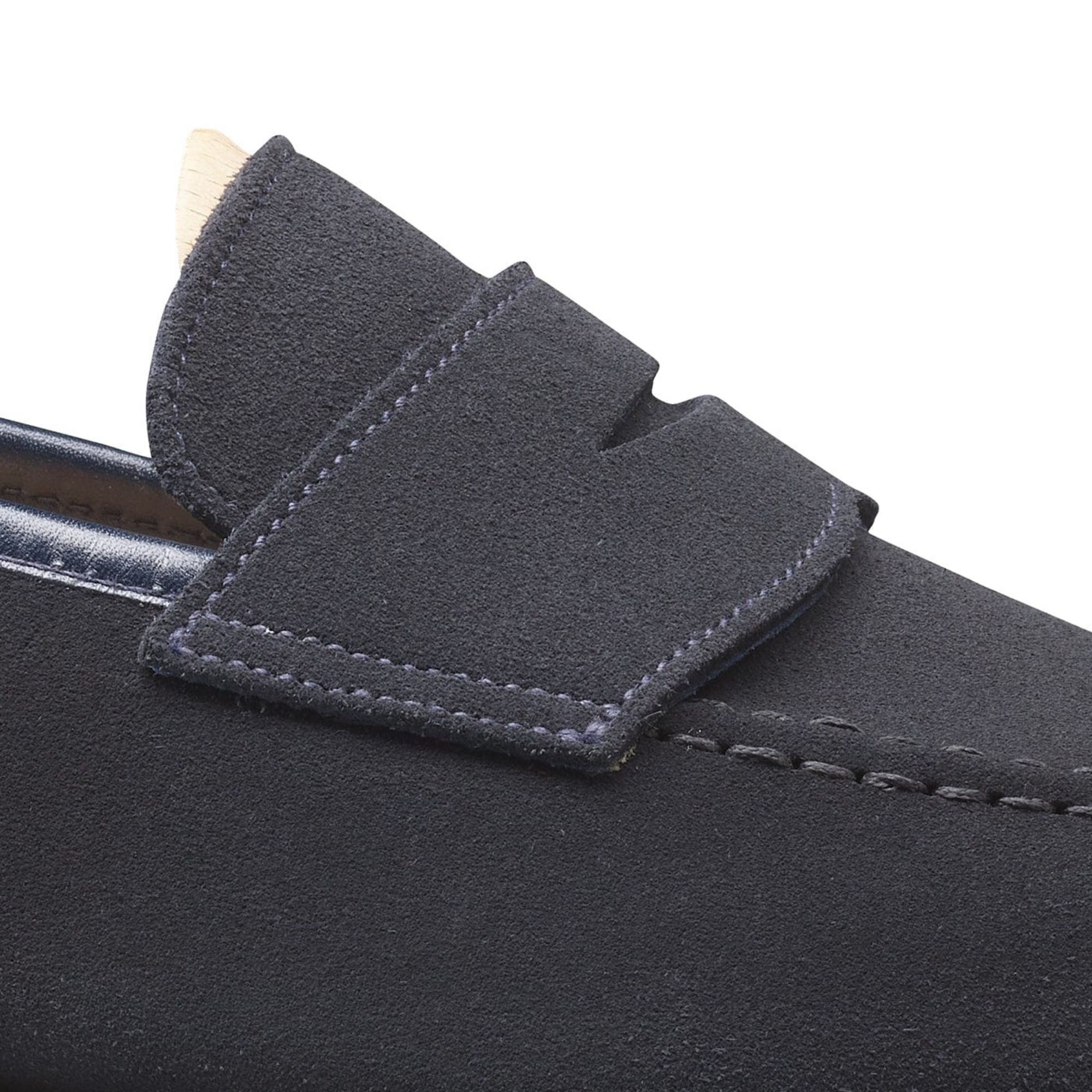 Crockett &amp; Jones - Harvard II Navy Suede Penny Loafers City Sole SHOES Crockett &amp; Jones