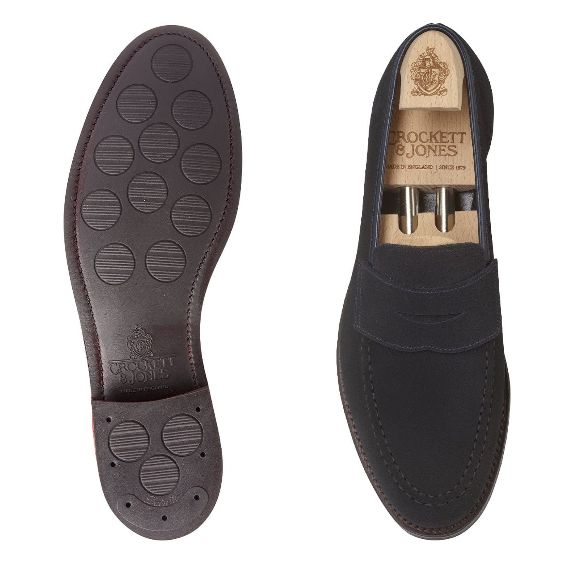 Crockett & Jones - Harvard II Navy Suede Penny Loafers City Sole SHOES Crockett & Jones