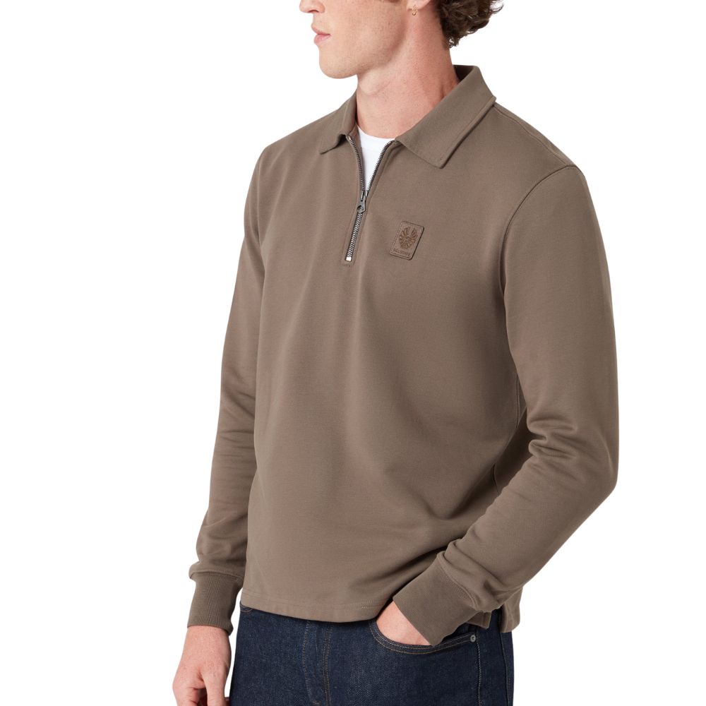 Belstaff - Curator Collared Sweatshirt in Major Brown – Supima Cotton Fleece SWEATS Belstaff
