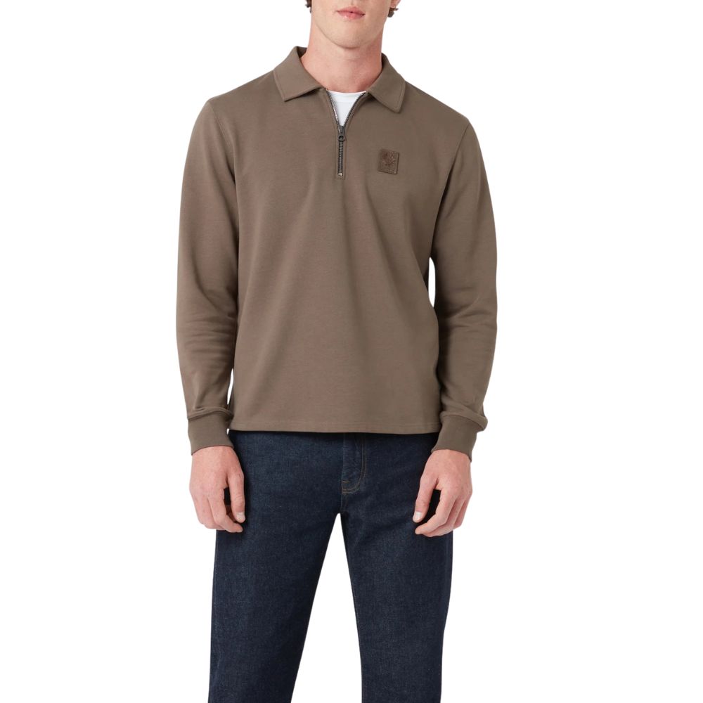 Belstaff - Curator Collared Sweatshirt in Major Brown – Supima Cotton Fleece SWEATS Belstaff