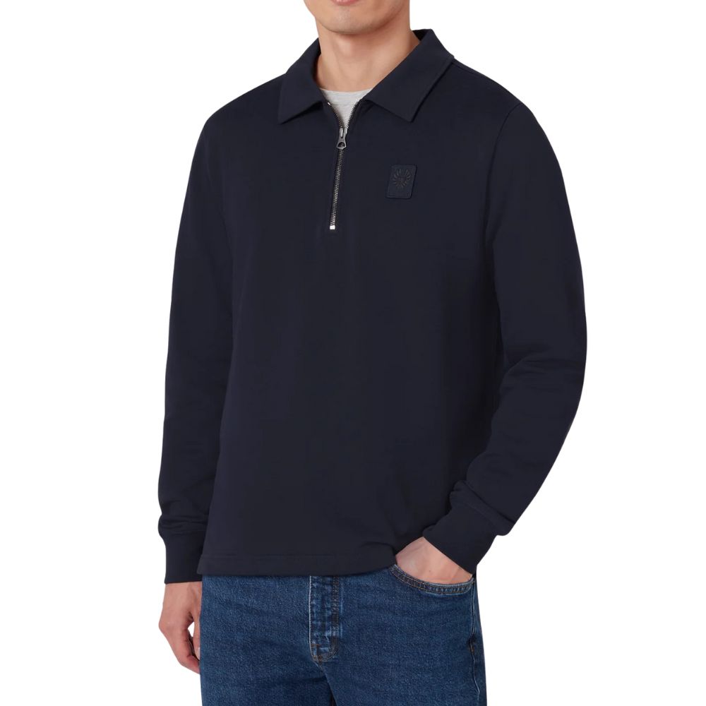 Belstaff - Curator Collared Sweatshirt in Dark Ink – Supima Cotton Fleece SWEATS Belstaff