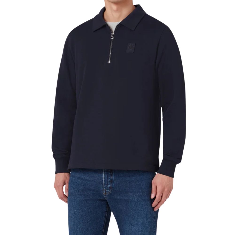Belstaff - Curator Collared Sweatshirt in Dark Ink – Supima Cotton Fleece SWEATS Belstaff