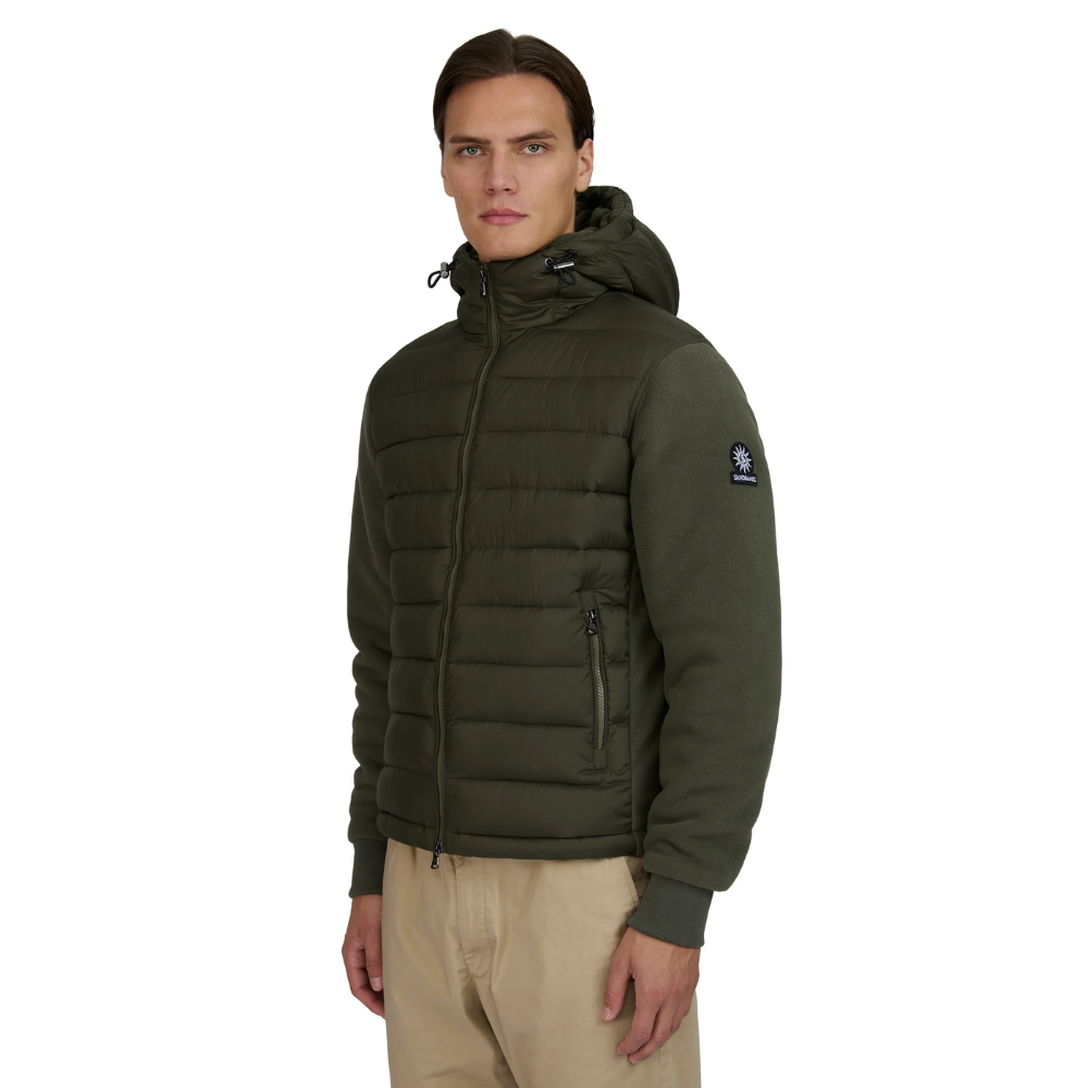 Sandbanks - Khaki Outlander Polar Fleece Hooded Hybrid Jacket