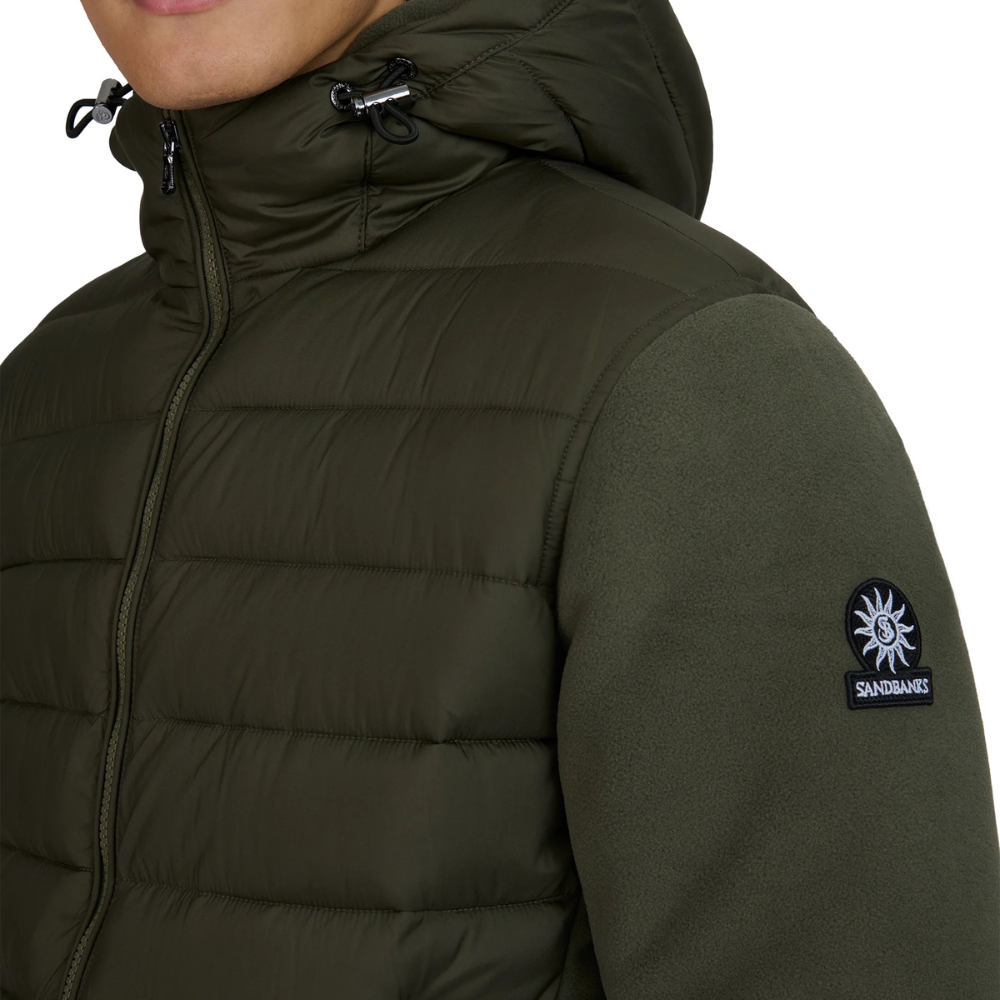Sandbanks - Khaki Outlander Polar Fleece Hooded Hybrid Jacket