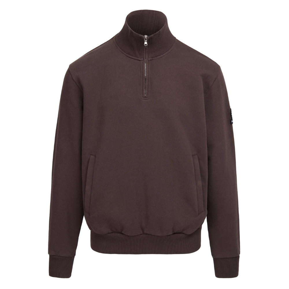 Sandbanks - Brown 1/4 Zip Cotton Sweatshirt