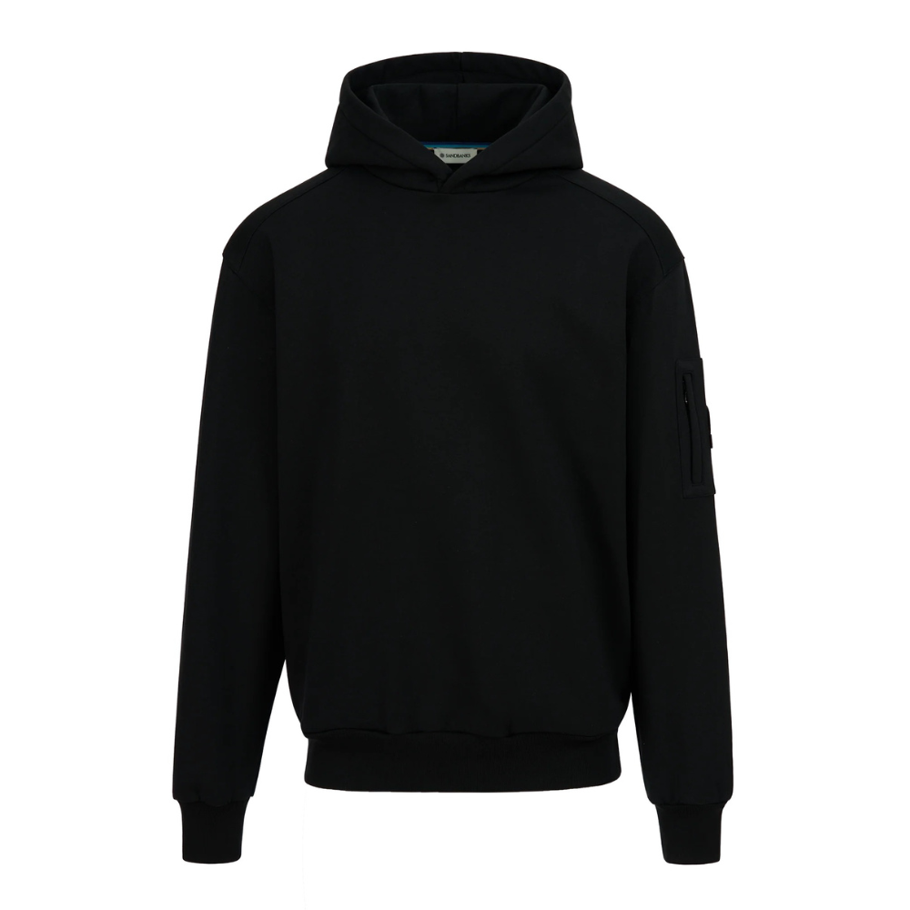 Sandbanks - Black Interlock Hoodie with Zip Pocket