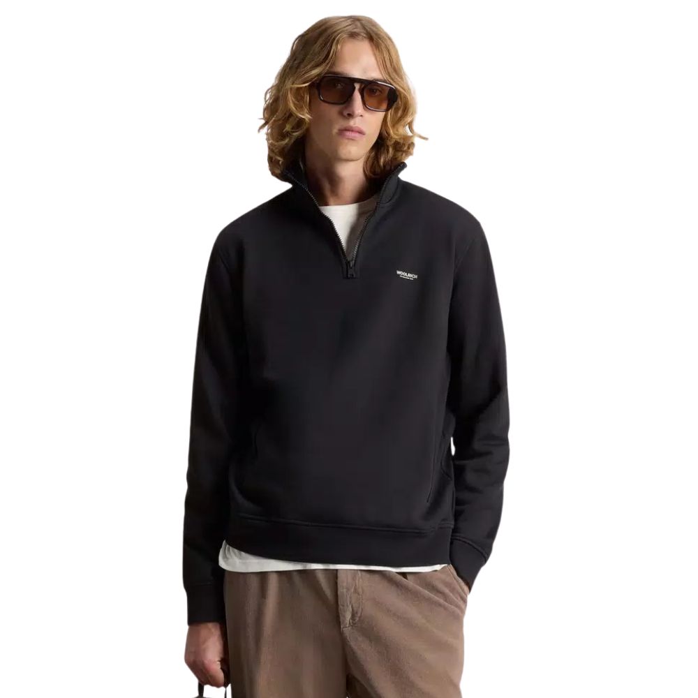 Woolrich - Black Hybrid Pure Cotton and Nylon Turtleneck Sweatshirt SWEATS WOOLRICH