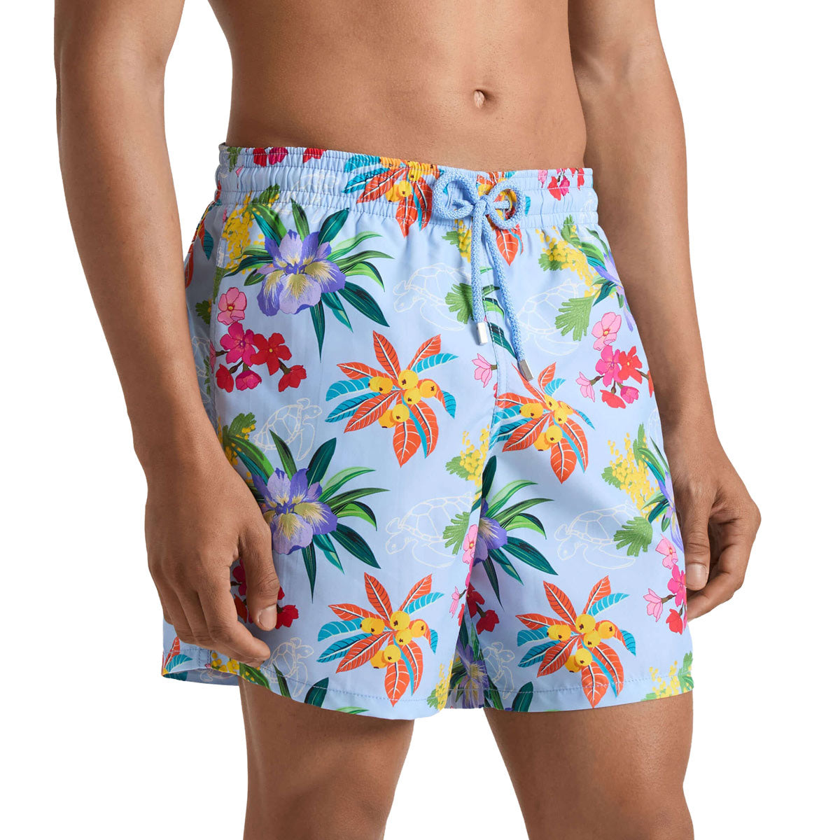 Vilebrequin - Light Blue Men 'Moorea' Garden Turtles Swim Shorts SWIMWEAR Vilebrequin