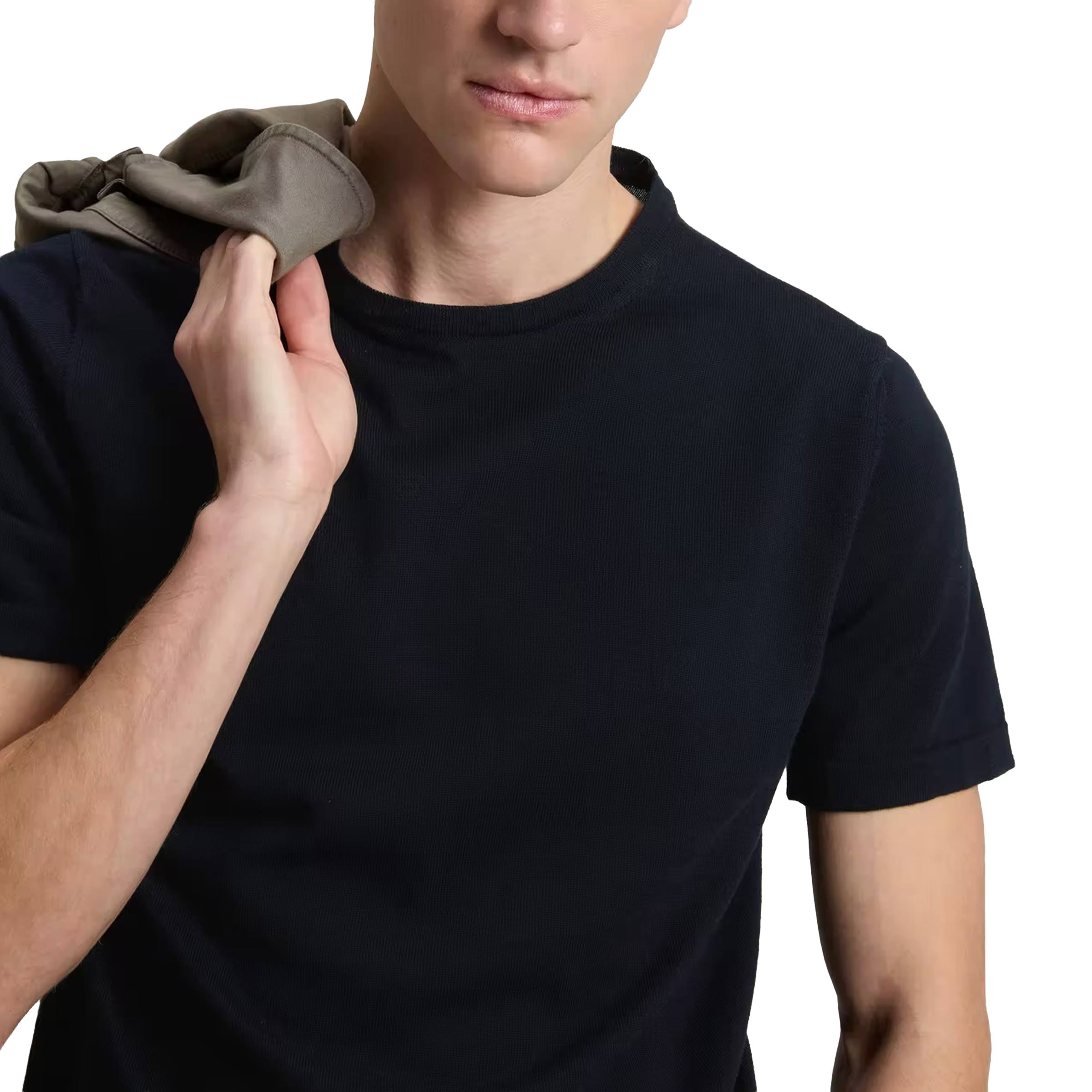 Woolrich - Navy Pure Cotton Knitted T-Shirt TEE SHIRTS WOOLRICH