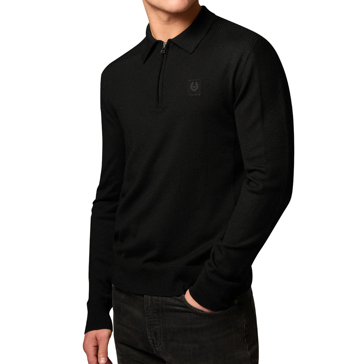 Belstaff - Black Colden Merino Wool Knitted Polo Shirt KNITWEAR Belstaff