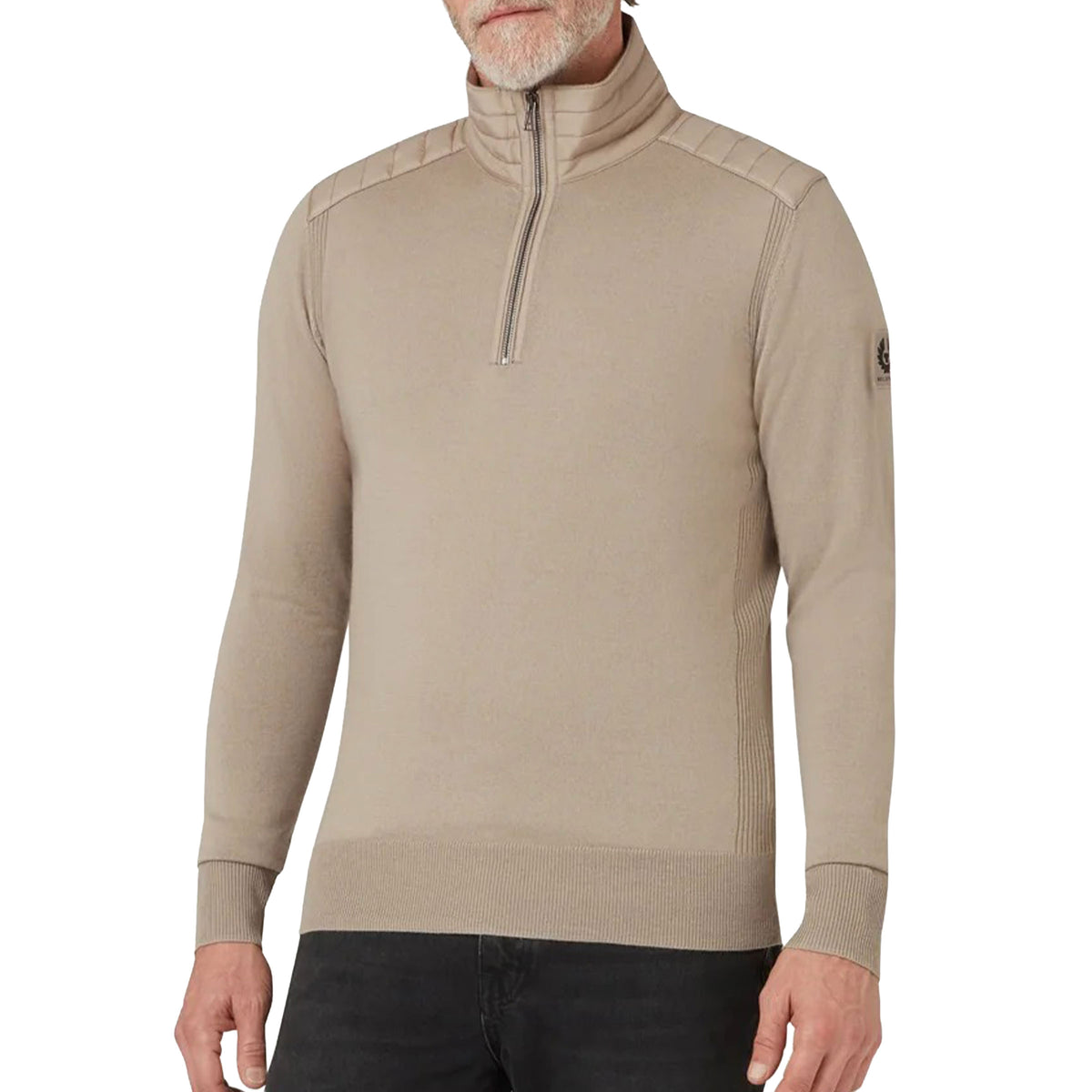 Belstaff - Dark Sand Kilmington Merino Wool Quarter Zip Sweater KNITWEAR Belstaff