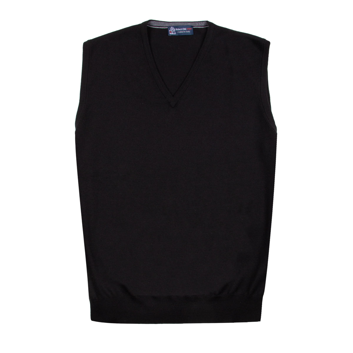 Black Wool Italian Sleeveless V-Neck Sweater