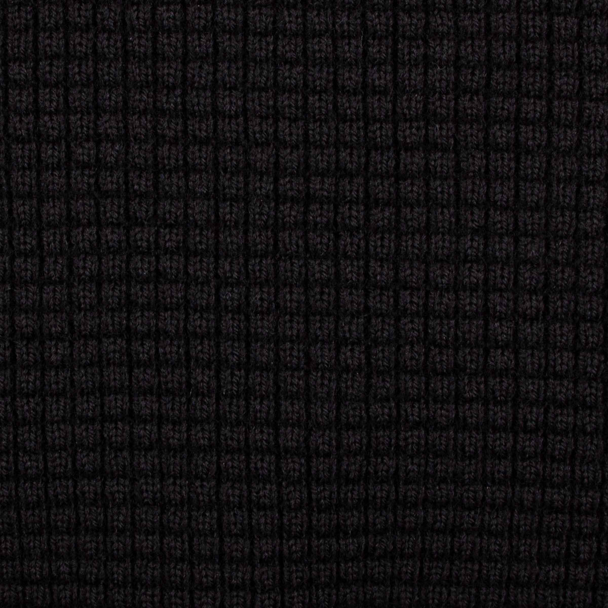 Black Italian Waffle Knit Cotton Long Sleeve Polo Shirt