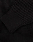 Black Italian Waffle Knit Cotton Long Sleeve Polo Shirt