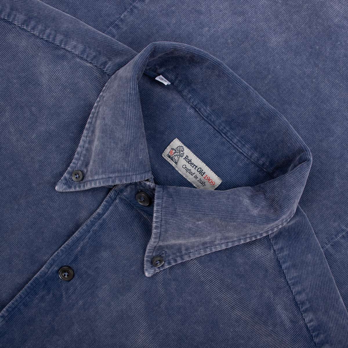 Robert Old - Royal Blue Marble Washed Cotton Cordroy Slim Fit Shirt