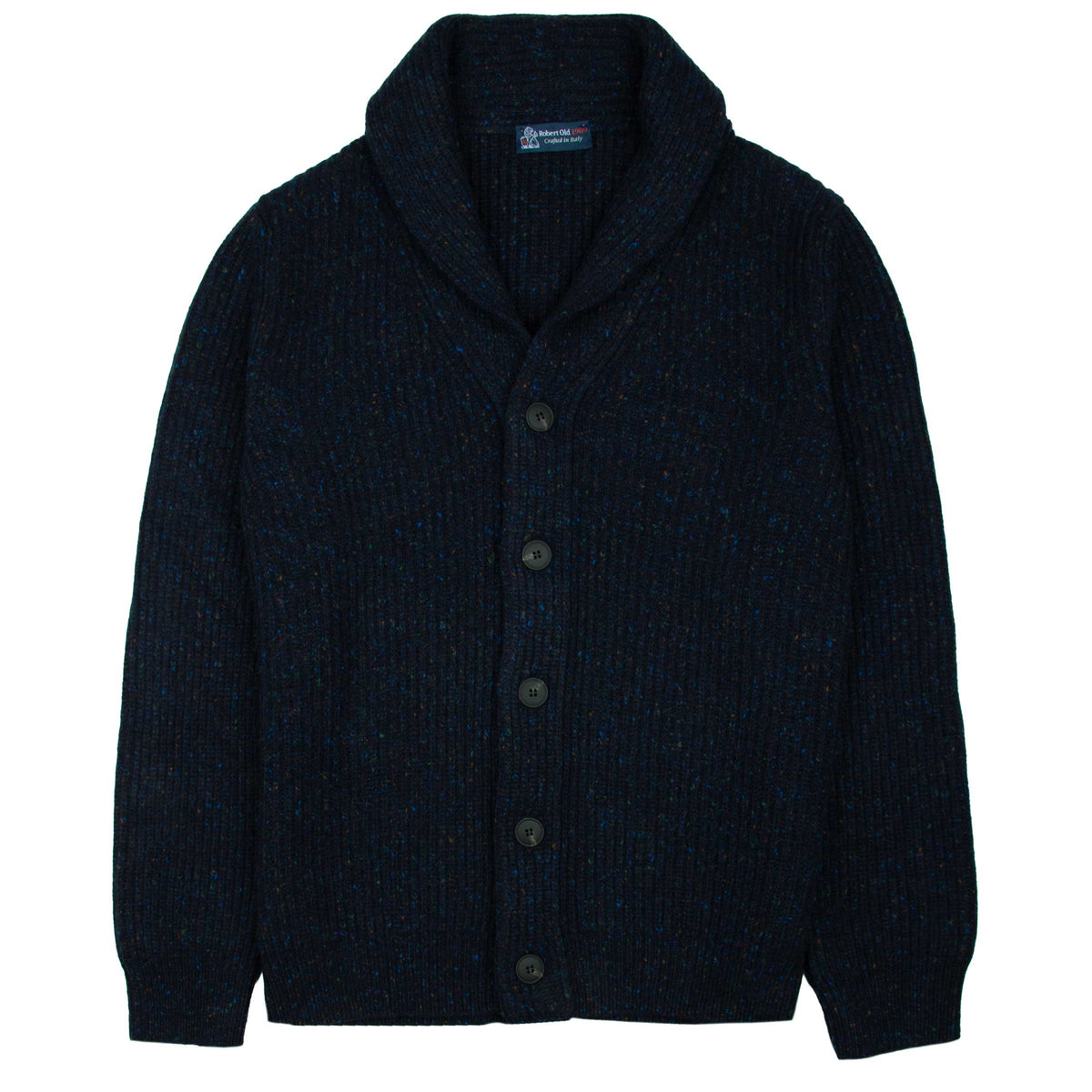 Navy Melange Wool and Cashmere Wool Milano Cardigan KNITWEAR Robert Old