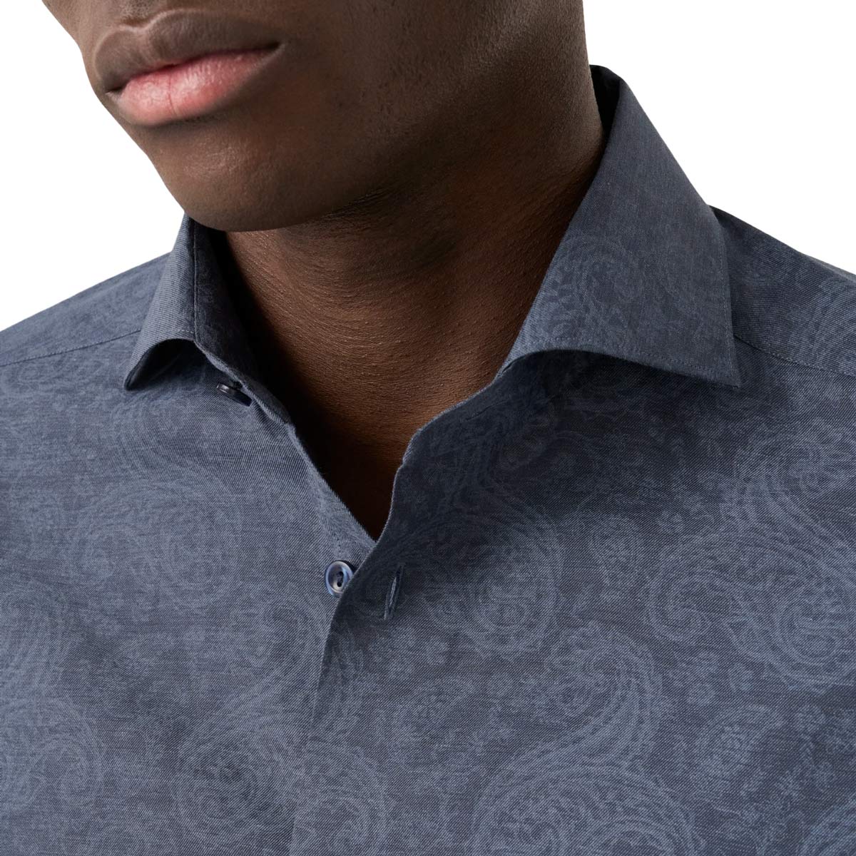 Eton - Navy Blue Paisley Print Cotton Slim Fit Shirt L/S SHIRTS Eton