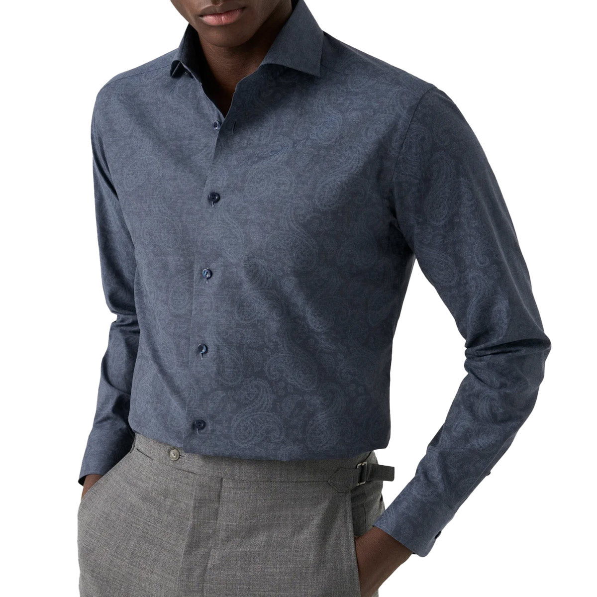 Eton - Navy Blue Paisley Print Cotton Slim Fit Shirt L/S SHIRTS Eton