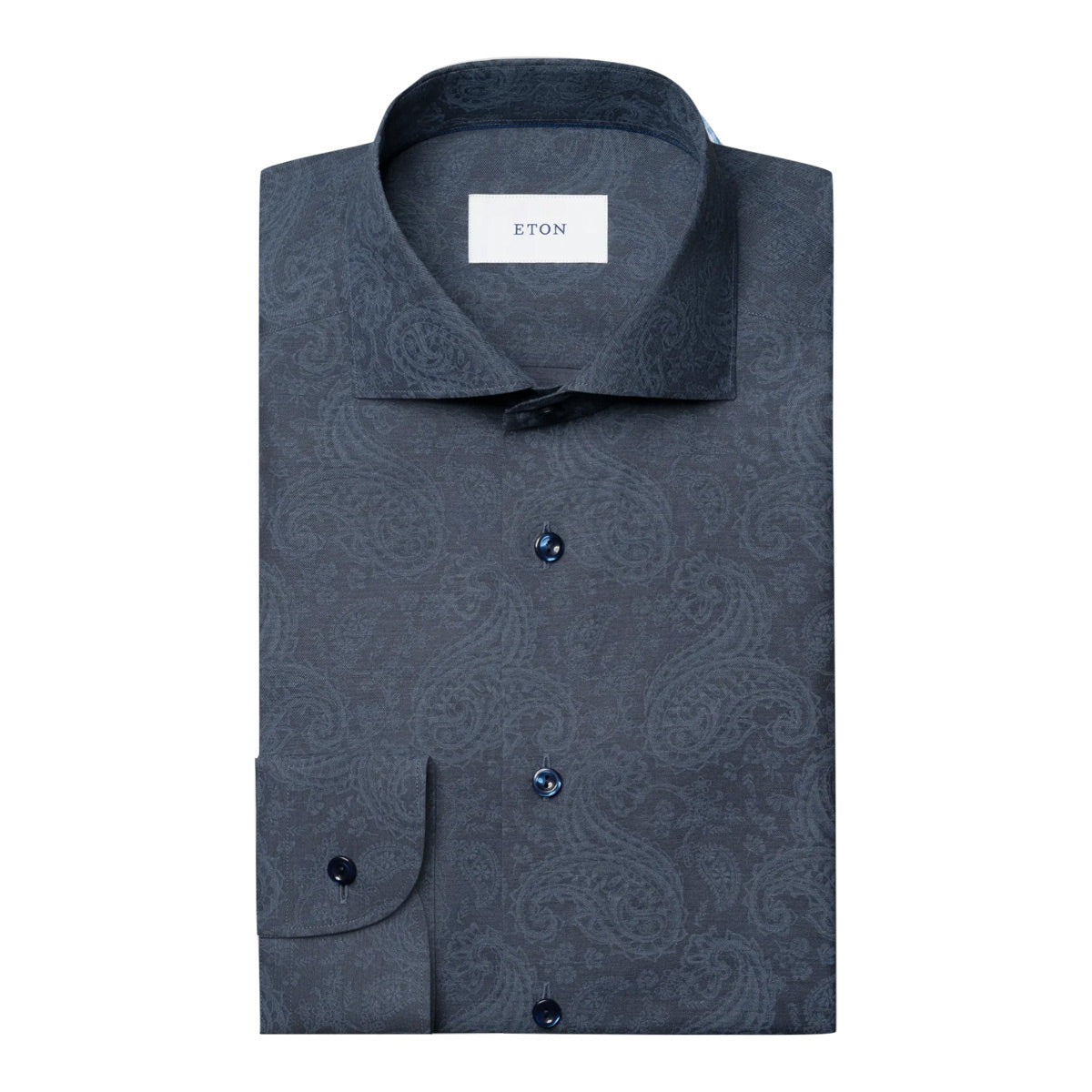 Eton - Navy Blue Paisley Print Cotton Slim Fit Shirt L/S SHIRTS Eton