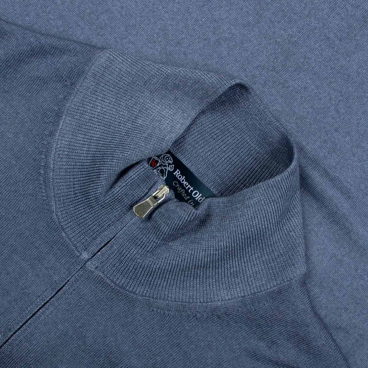 Navy Fine Knitted Wool Quarter Zip Sweater KNITWEAR Robert Old