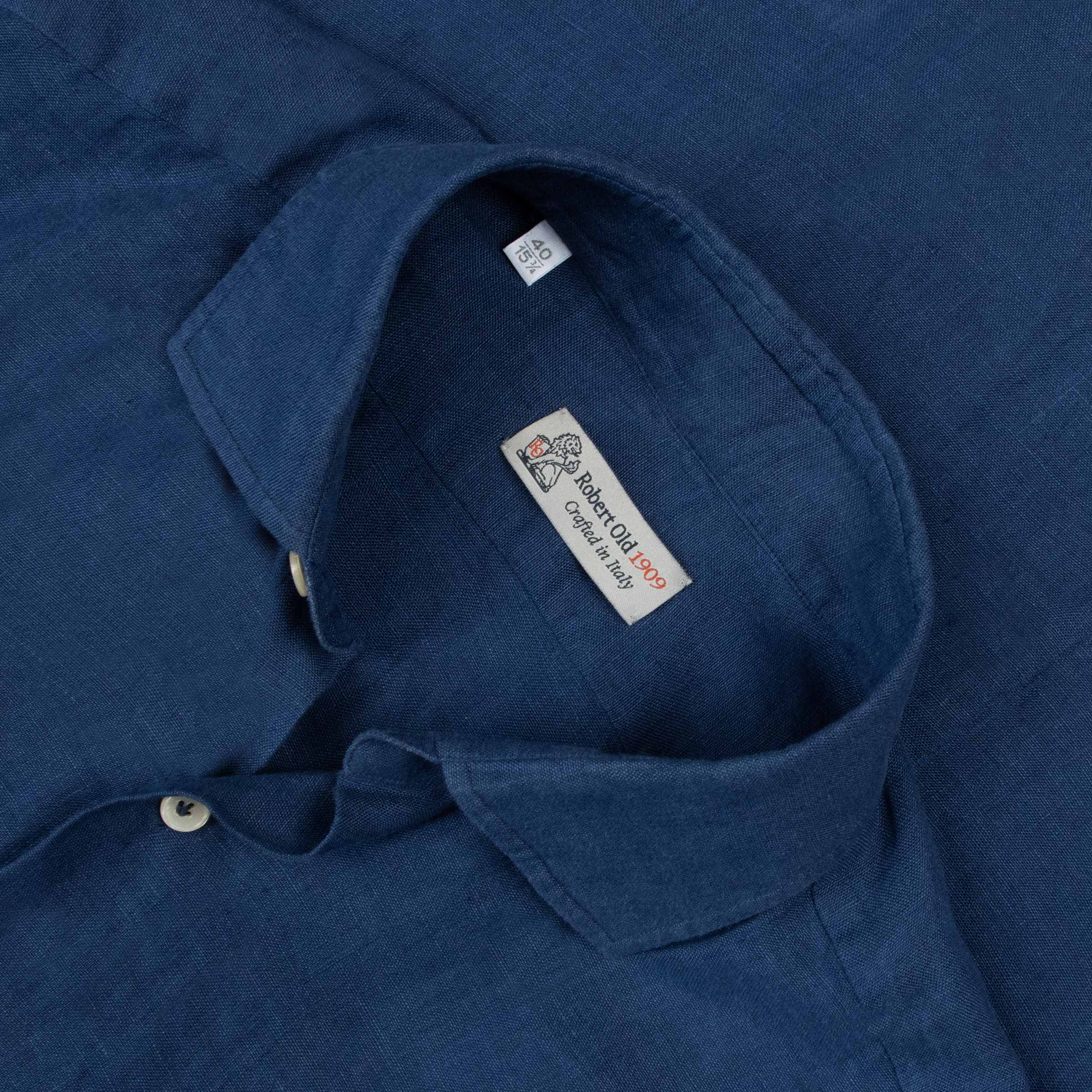 Royal Blue Italian Linen Slim Fit Long Sleeve Shirt