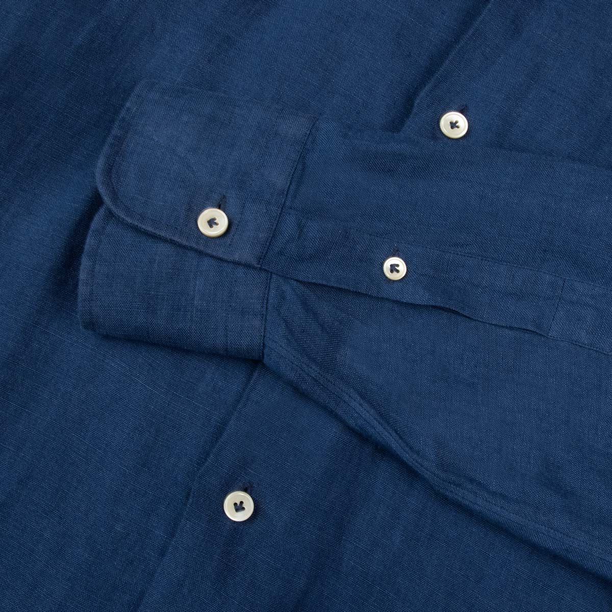 Royal Blue Italian Linen Slim Fit Long Sleeve Shirt