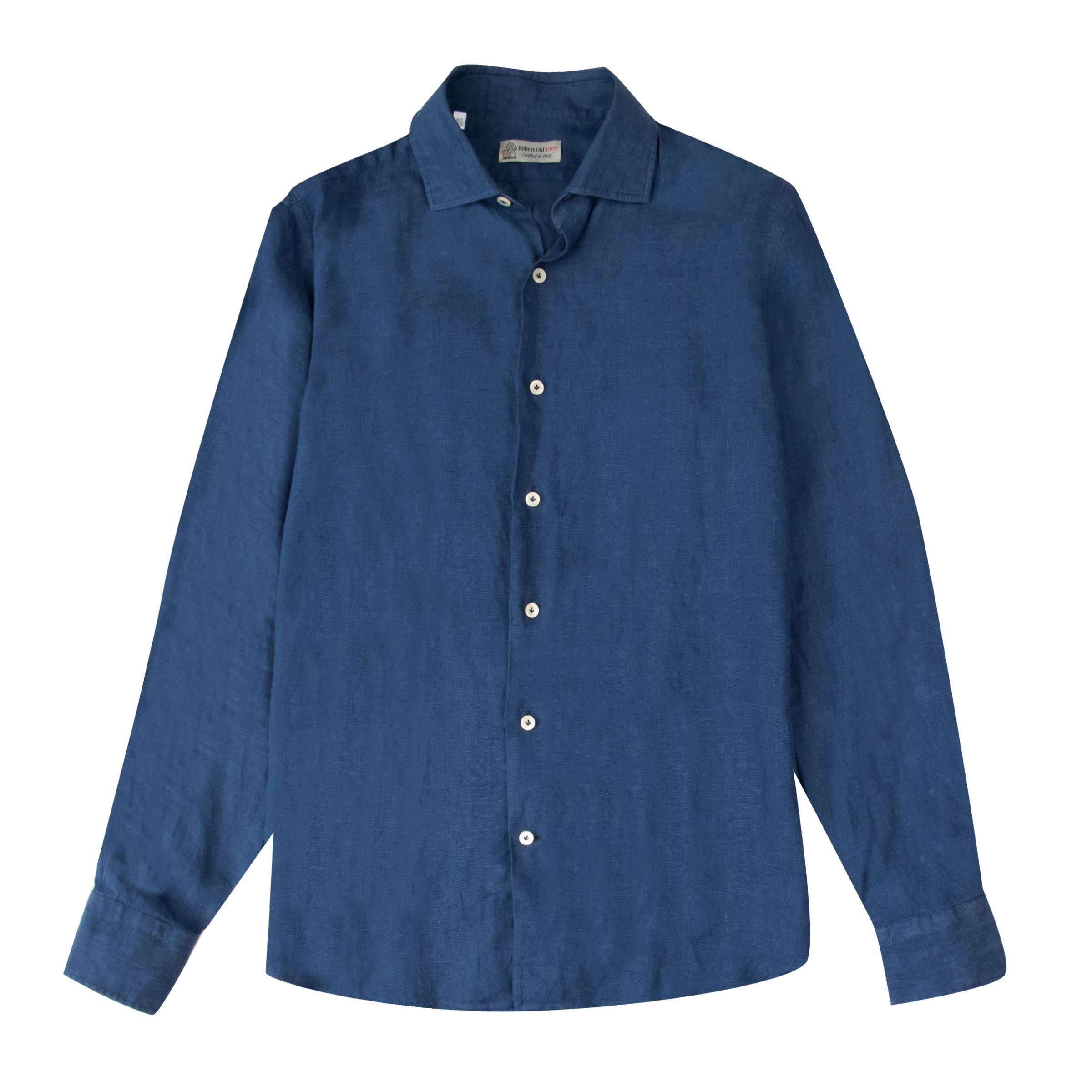 Royal Blue Italian Linen Slim Fit Long Sleeve Shirt