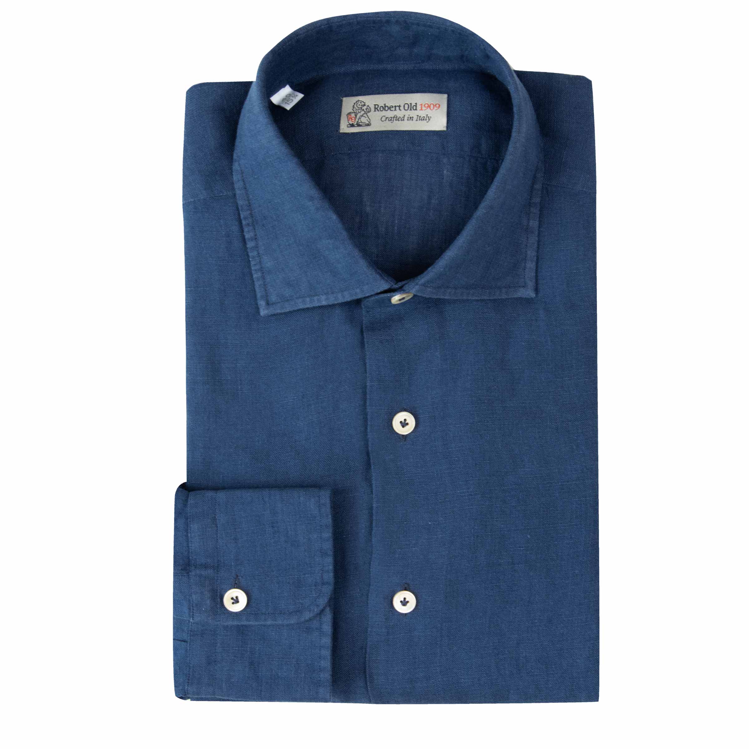 Royal Blue Italian Linen Slim Fit Long Sleeve Shirt