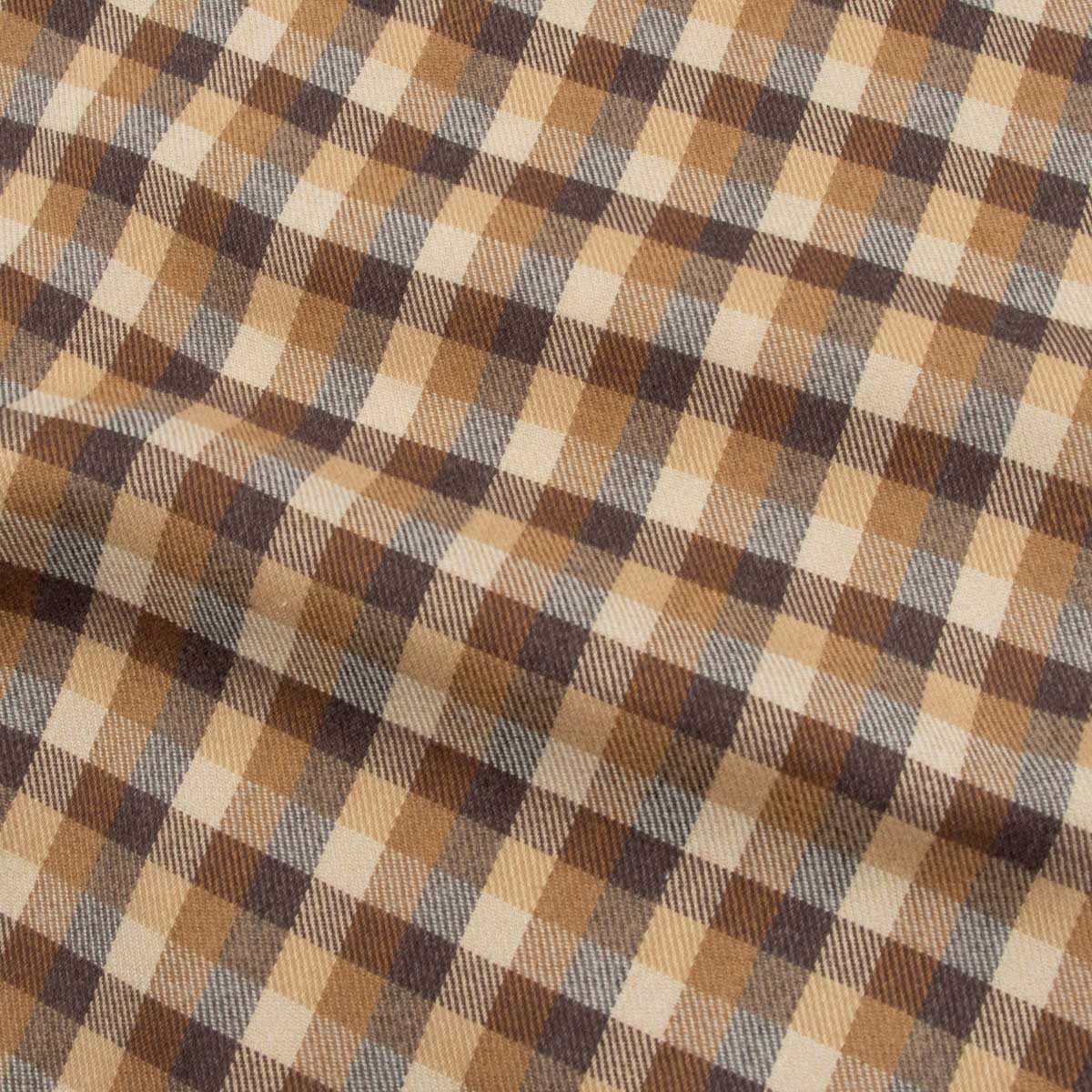 Fedeli - Brown Check &#39;Alberto&#39; Slim Fit Brushed Cotton Long Sleeve Shirt
