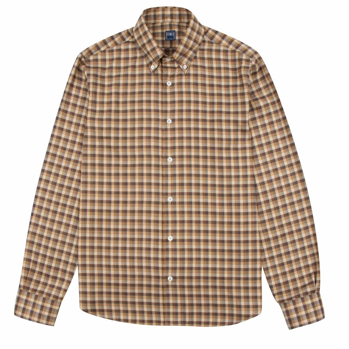 Fedeli - Brown Check 'Alberto' Slim Fit Brushed Cotton Long Sleeve Shirt L/S SHIRTS Fedeli