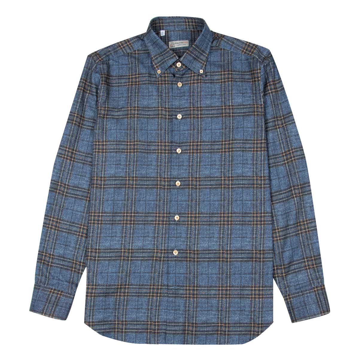 Robert Old - Navy & Orange Printed Check Italian Cotton Long Sleeve Shirt L/S SHIRTS Robert Old