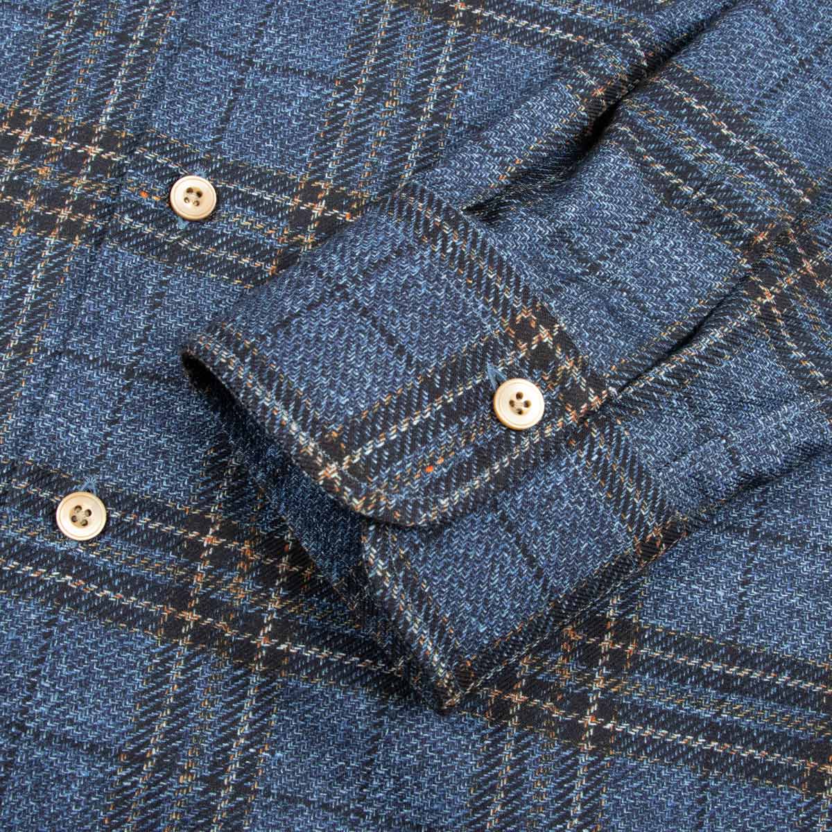 Robert Old - Navy & Orange Printed Check Italian Cotton Long Sleeve Shirt L/S SHIRTS Robert Old