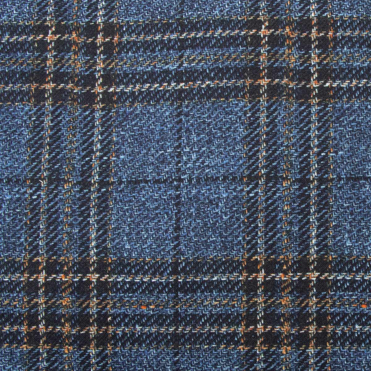 Robert Old - Navy &amp; Orange Printed Check Italian Cotton Long Sleeve Shirt L/S SHIRTS Robert Old