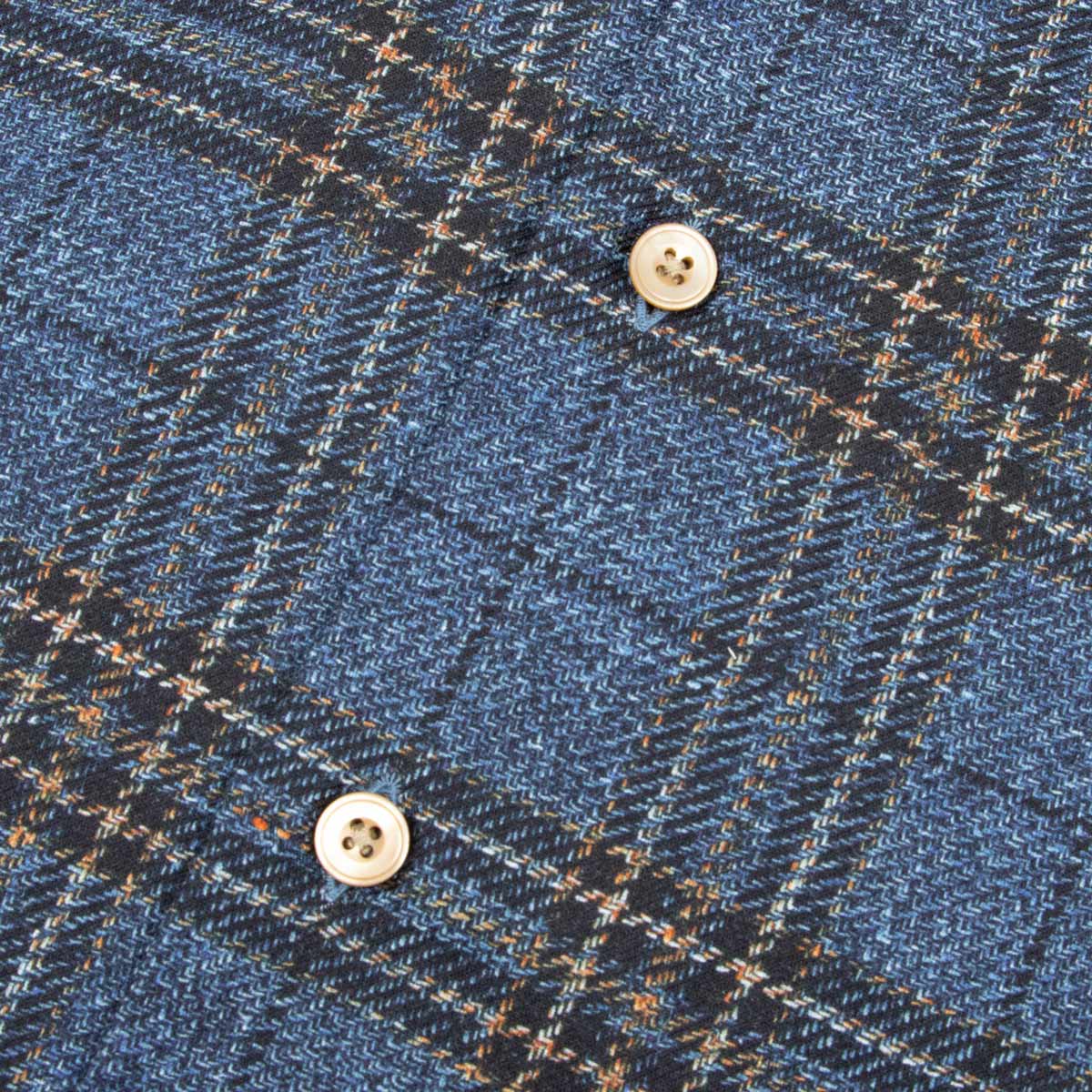 Robert Old - Navy &amp; Orange Printed Check Italian Cotton Long Sleeve Shirt L/S SHIRTS Robert Old