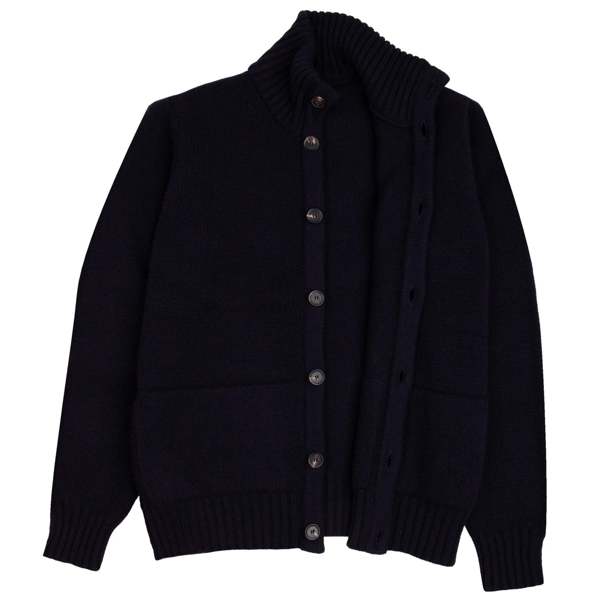 Crainlarich Nero Navy 8ply Cashmere Full-Button Cardigan