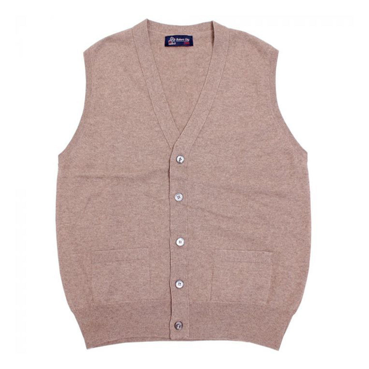 Robert Old - The Beaulieu Cashmere Sleeveless Cardigan - Dark Natural CASHMERE Robert Old
