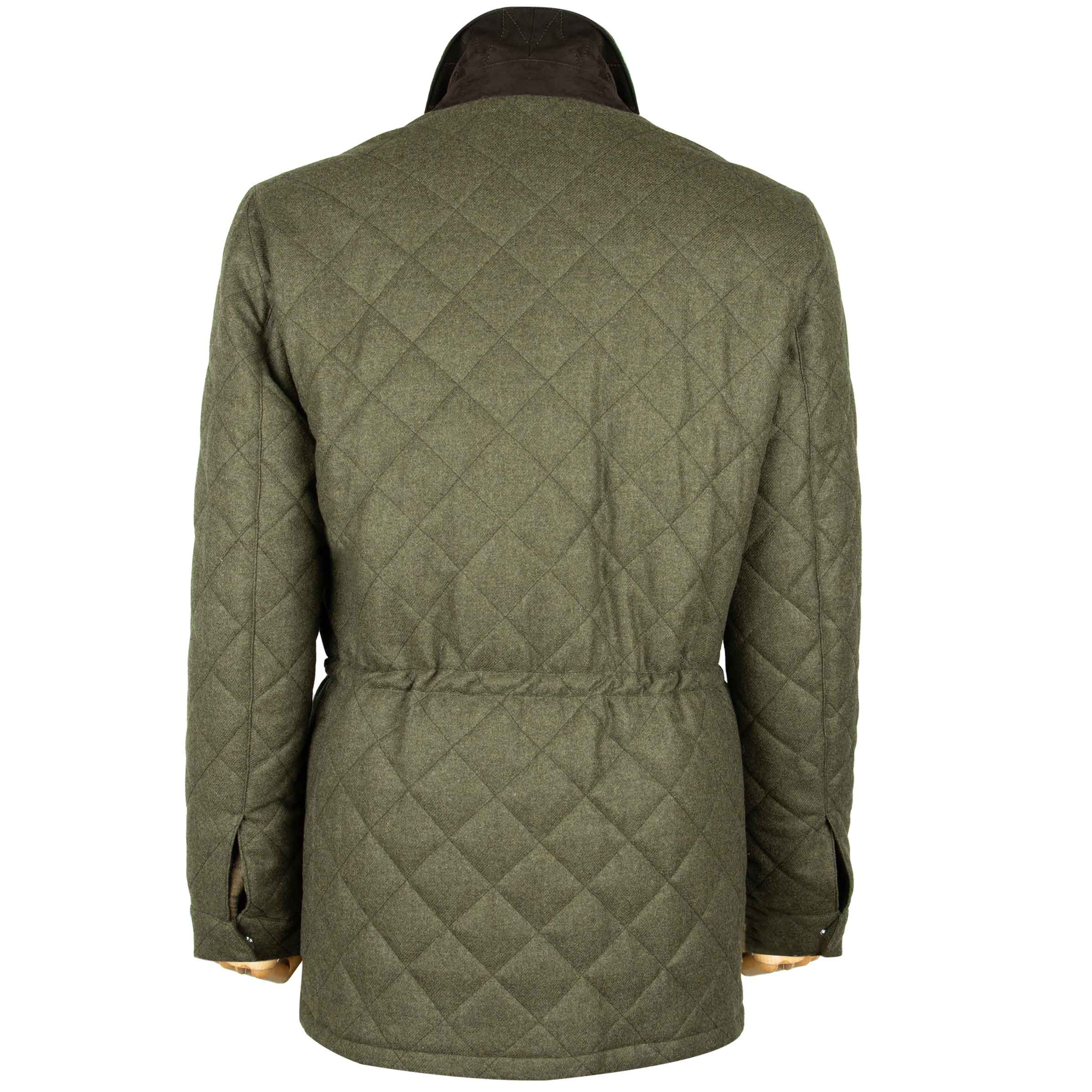 Robert Old - Dorset Green Diamond Quilt Overcoat Crafted with a Loro Piana Rain System Wool &amp; Cashmere Fabric