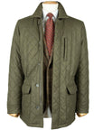 Robert Old - Dorset Green Diamond Quilt Overcoat Crafted with a Loro Piana Rain System Wool & Cashmere Fabric