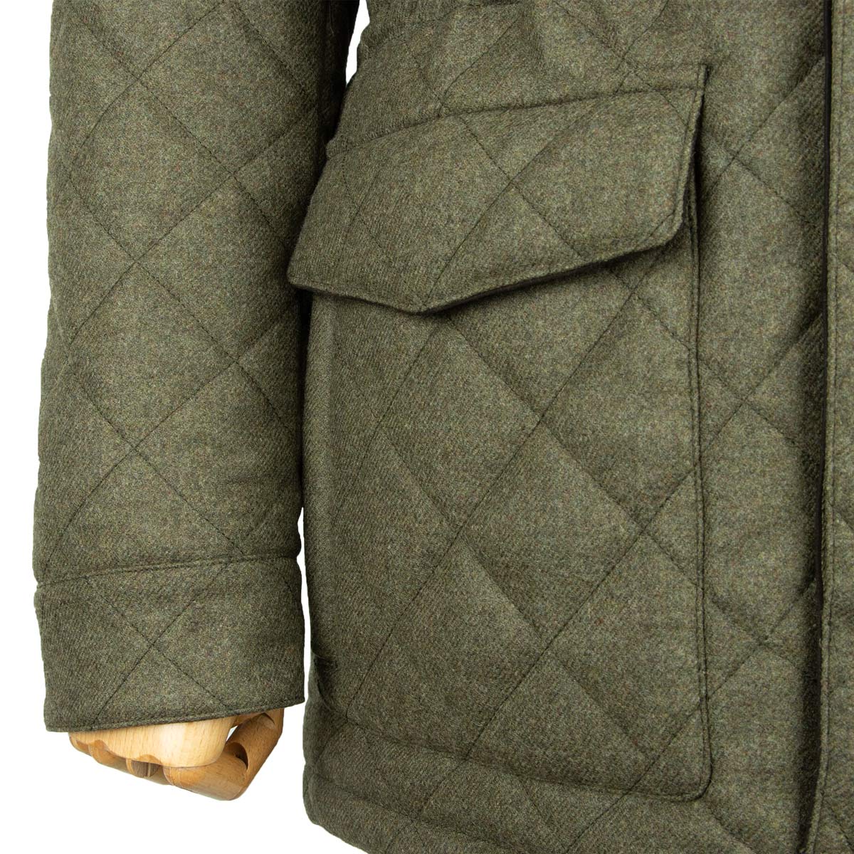 Robert Old - Dorset Green Diamond Quilt Overcoat Crafted with a Loro Piana Rain System Wool &amp; Cashmere Fabric