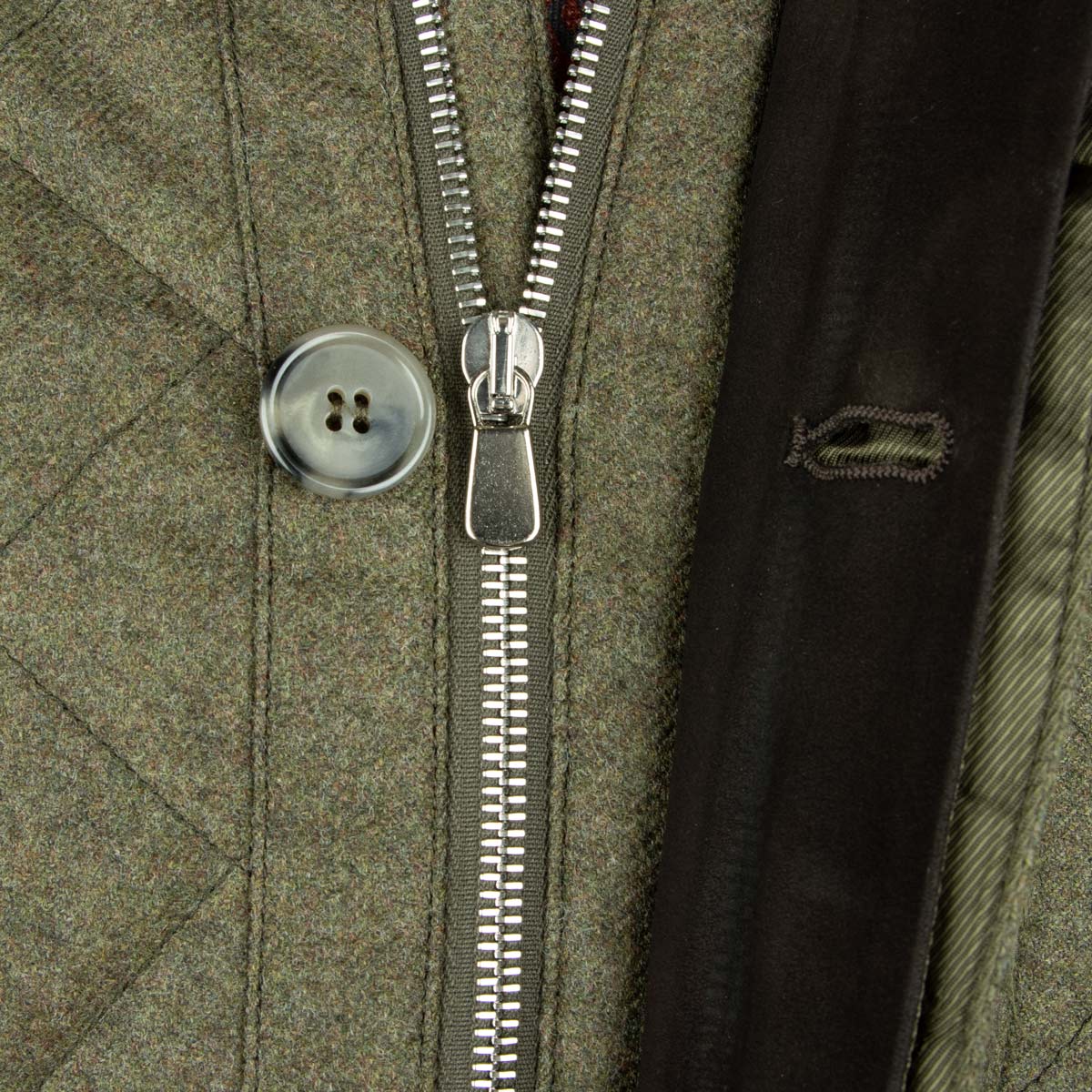 Robert Old - Dorset Green Diamond Quilt Overcoat Crafted with a Loro Piana Rain System Wool &amp; Cashmere Fabric