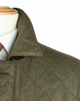 Robert Old - Dorset Green Diamond Quilt Overcoat Crafted with a Loro Piana Rain System Wool & Cashmere Fabric