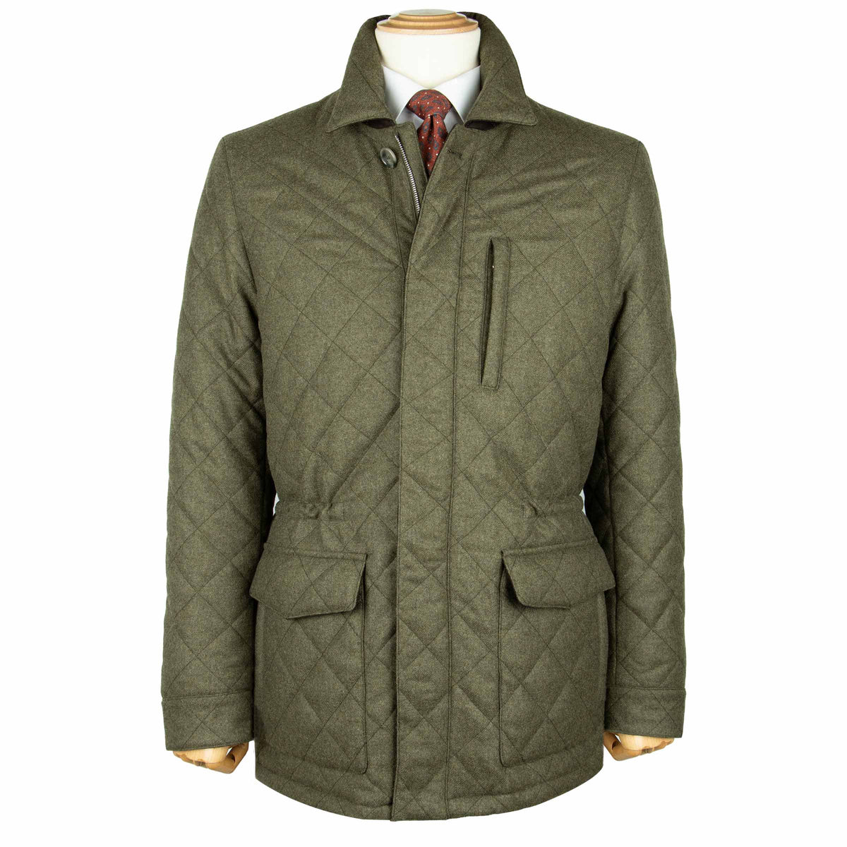 Dorset Green Diamond Quilt Overcoat Water Repellent Wool &amp; Cashmere Fabric BLOUSONS Robert Old